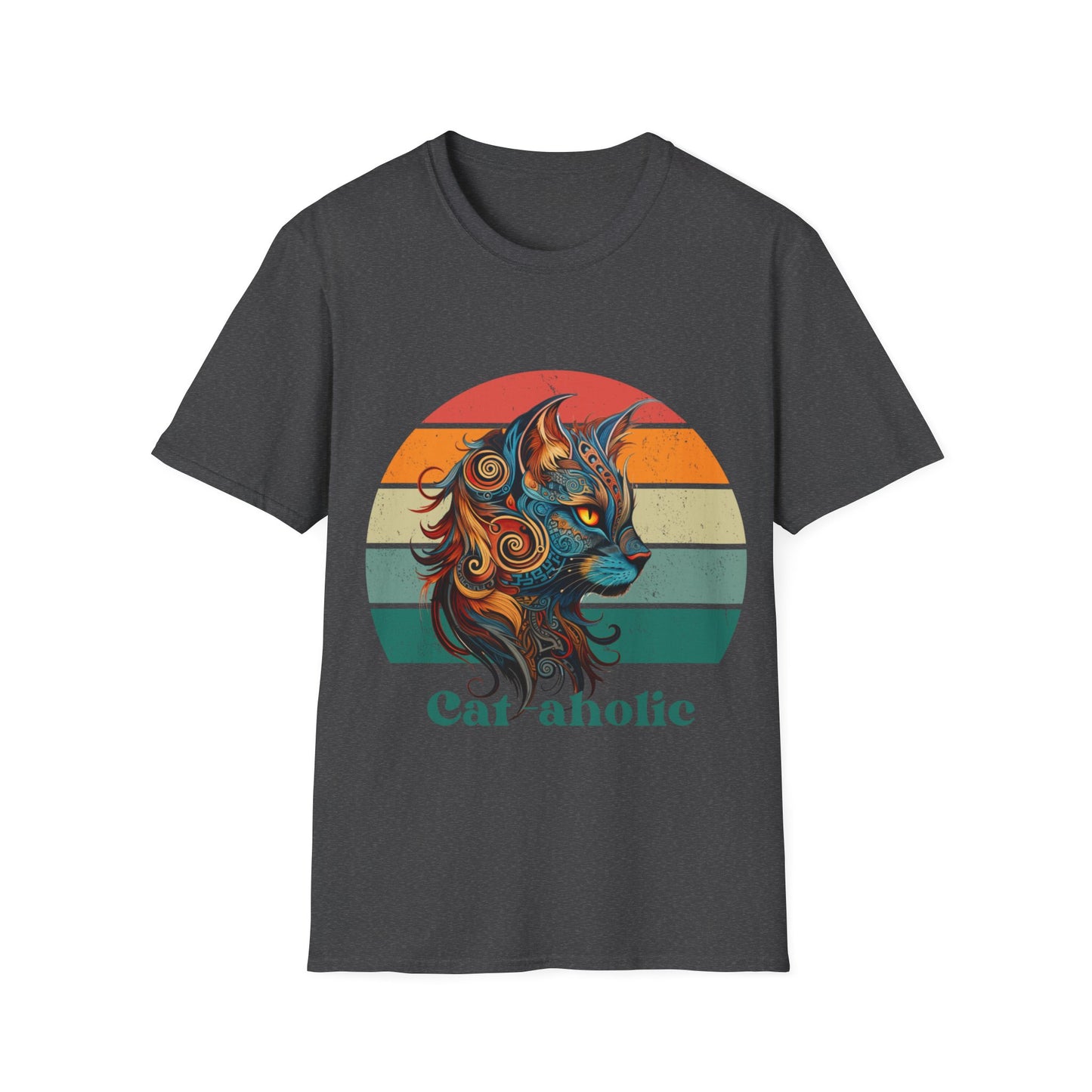 Retro Cat-aholoic Cat Shirt, Cat Lover's Graphic T-shirt, Boho retro Gift Unisex Tee Shirt, T-Shirt Cat Lovers Gift Softstyle T-Shirt Tee Teeshirt 60s 70s