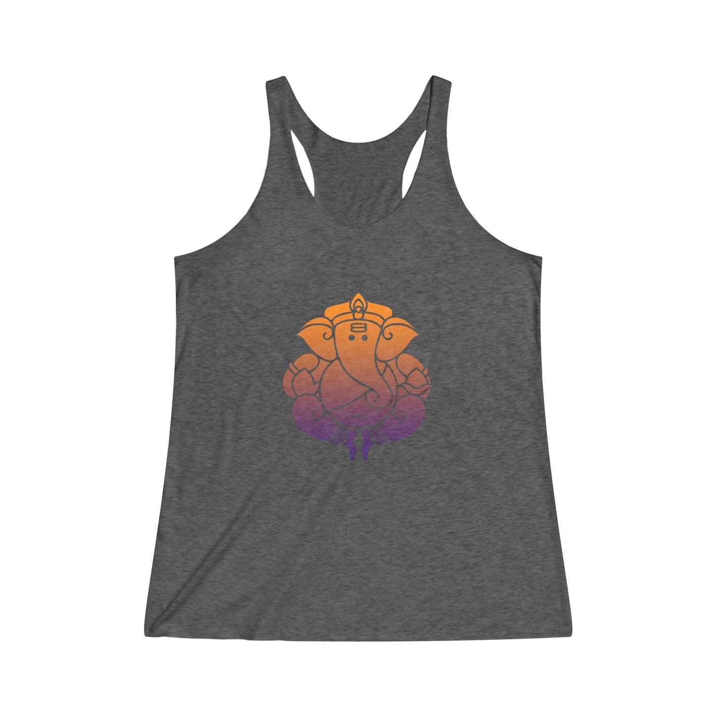 Orange- Purple Ganesha Tank Top Tee, Ganesh, Remover of Obstacles, Women's Yoga Athletic Racerback Tank Top Graphic Tee Shirt