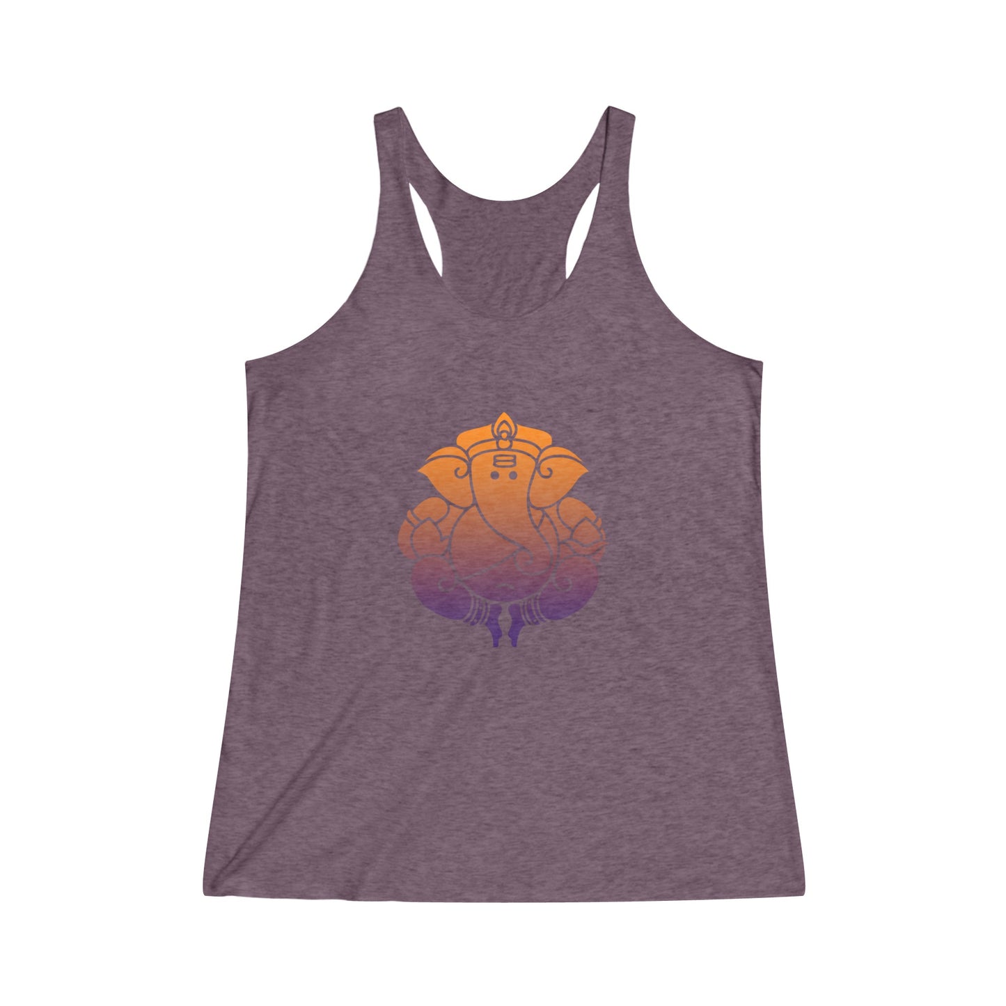 Orange- Purple Ganesha Tank Top Tee, Ganesh, Remover of Obstacles, Women's Yoga Athletic Racerback Tank Top Graphic Tee Shirt