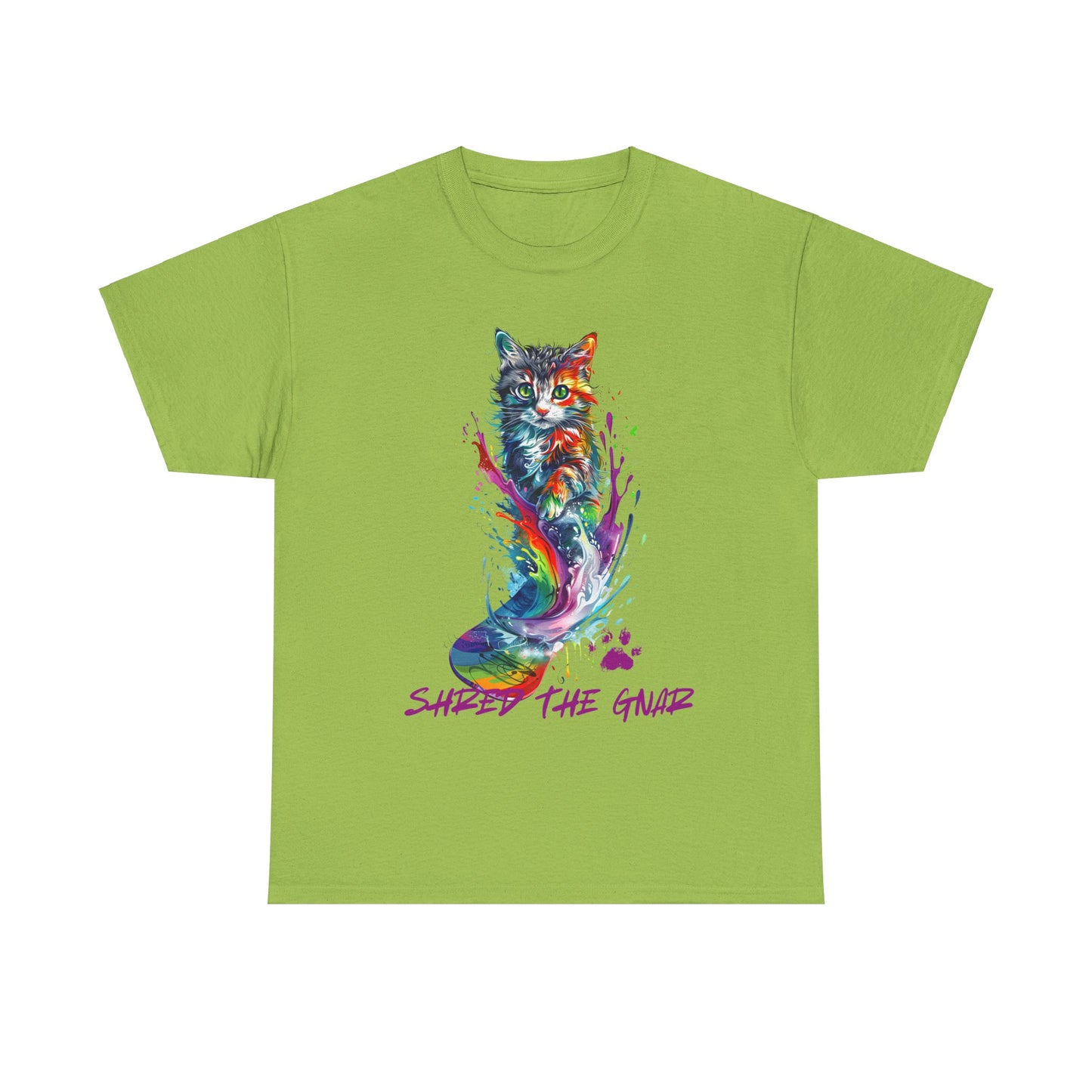 Shred the Gnar Snowboard Cat Graphic Tee, Winter Cat Art Gift - Cool Cats Unisex Heavy Cotton Tee T-Shirt