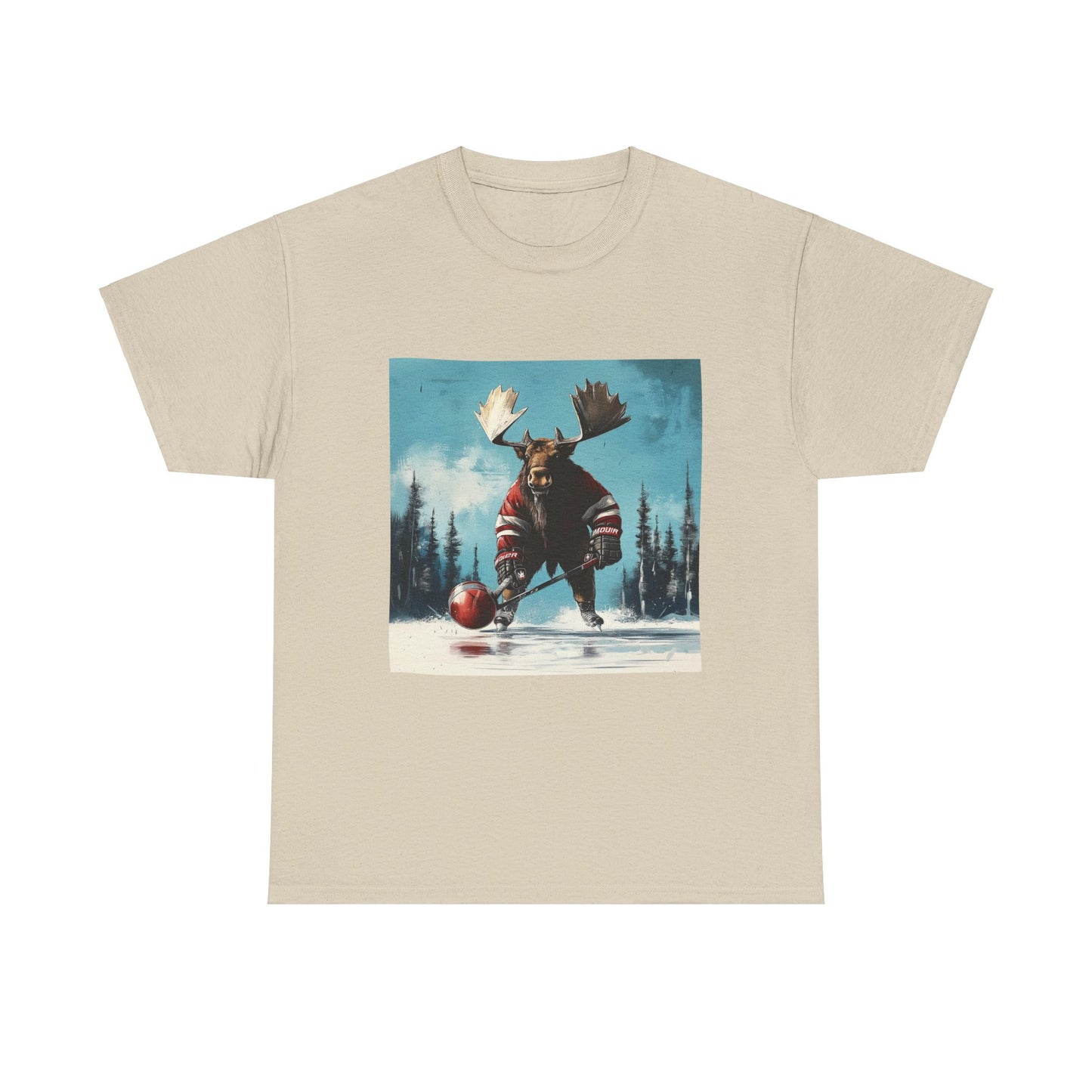 Moose Hockey Player - Drop the Puck! Moose Lover Gift, Hockey Graphic Tee Unisex Heavy Cotton Tee T-Shirt