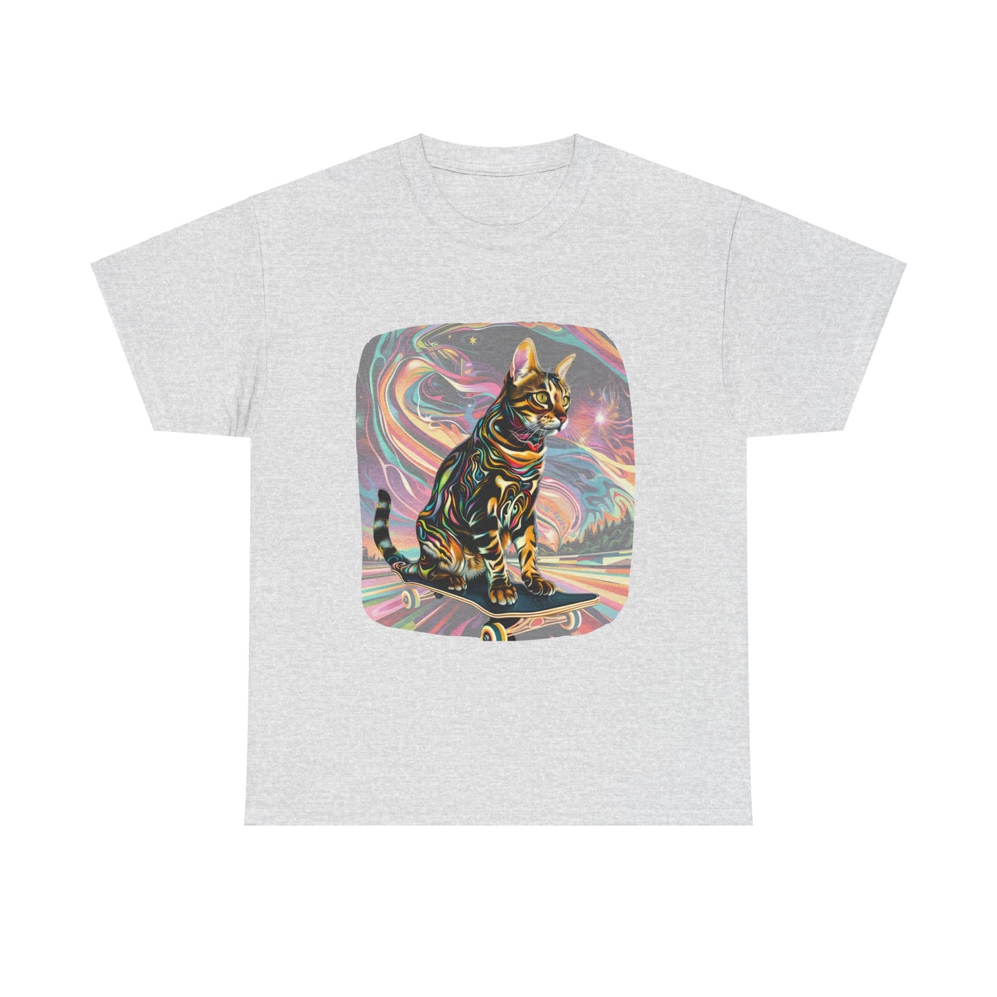 Skateboard Cat, (V2) Skater Cat Art Gift - Cool Cats Unisex Heavy Cotton Tee T-Shirt