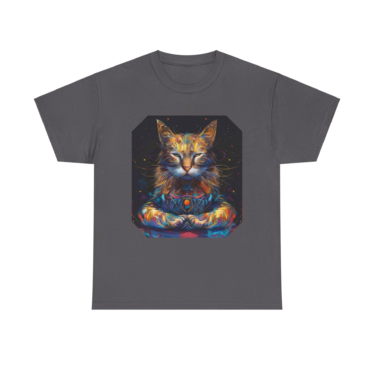 Zen Meditating Yogi Cat, (V4) Cat Gift Unisex Heavy Cotton Tee T-Shirt
