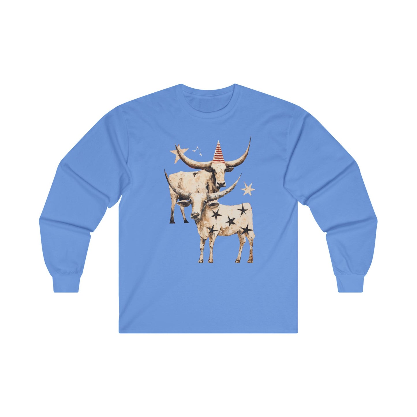 Texas Longhorn Cattle Graphic Tee, Oklahoma Cattle Country, Rodeo Gift, Cow Stars Long Sleeve T-shirt Ultra Cotton Long Sleeve Tee T-Shirt