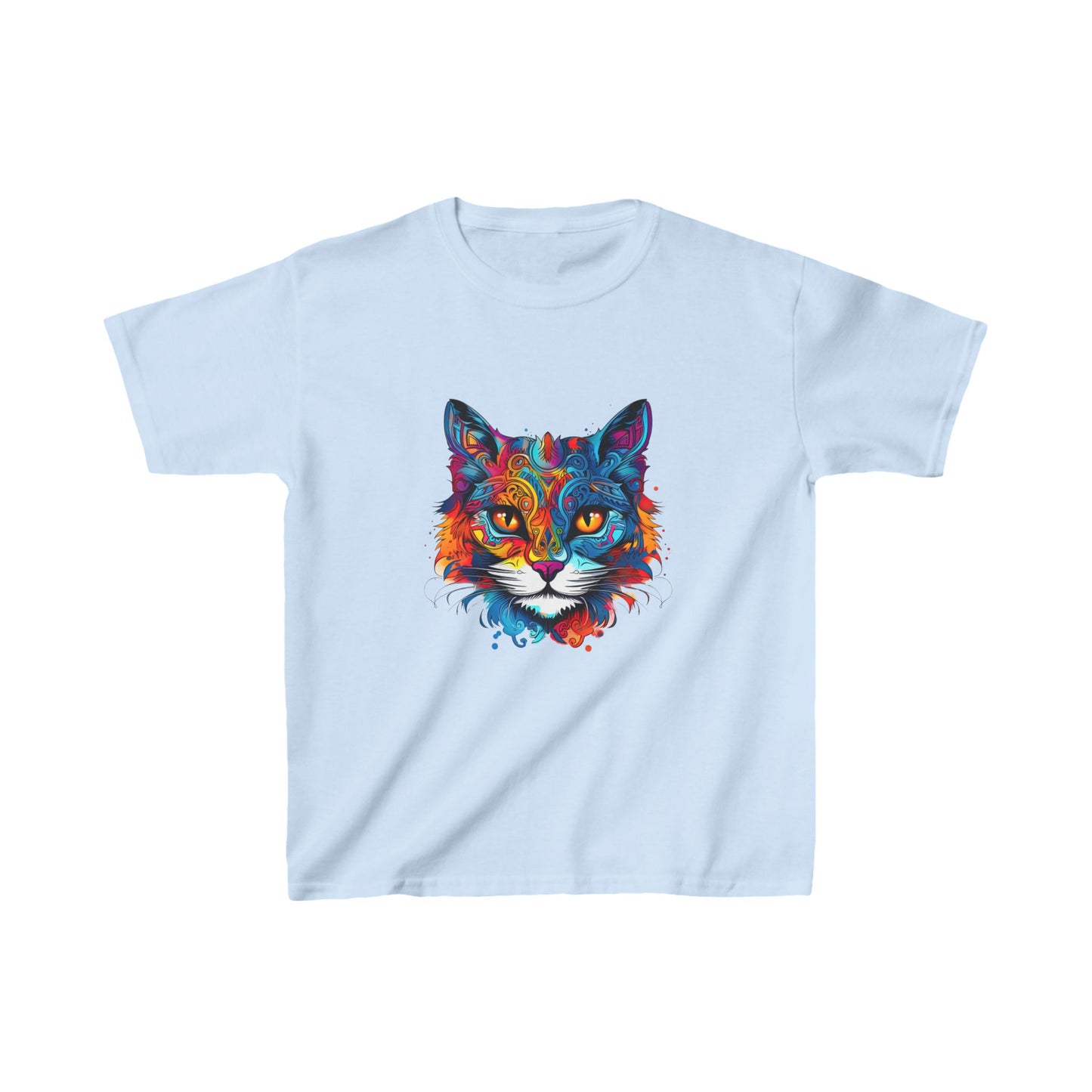 Jewel Tone Kids Cat Graphic Tee - Vibrant Cute Cat Design for Young Cat Lovers