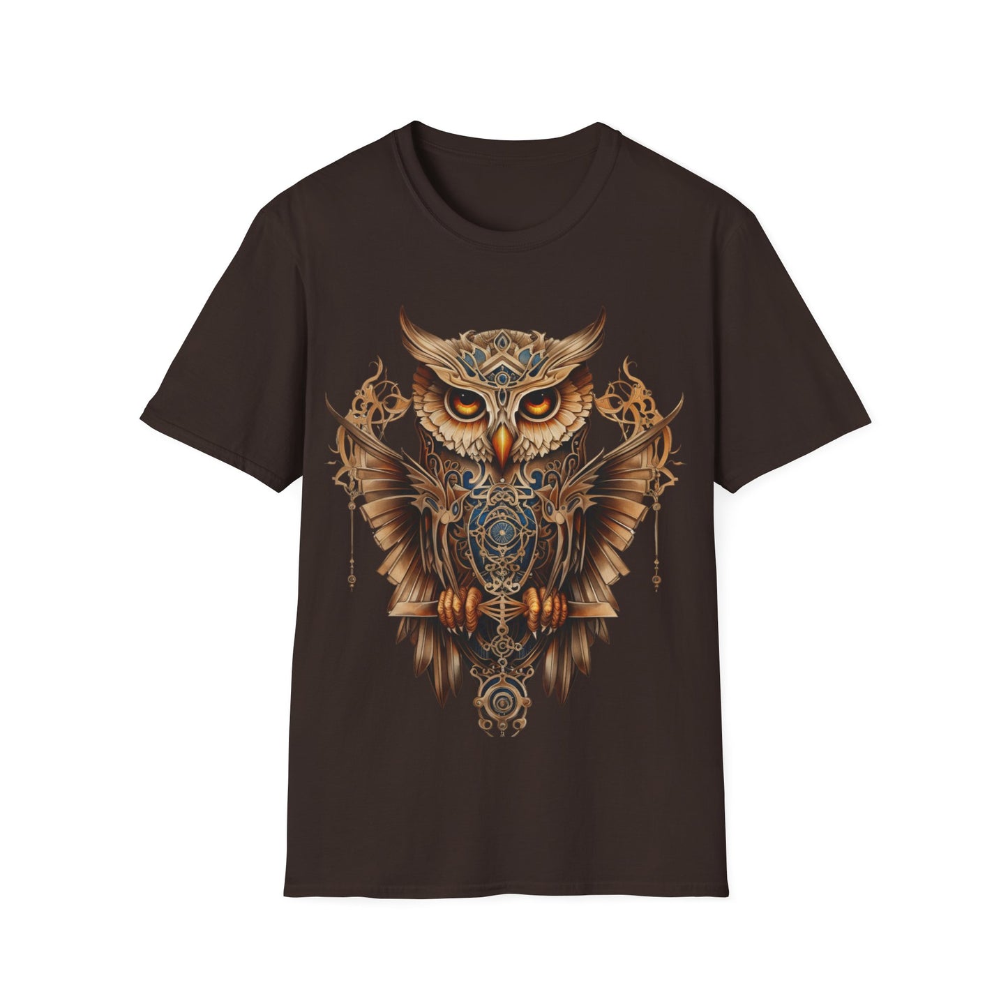 Art Deco Style Owl, Golden Owl Shirt, 1920's Steampunk Owl Christmas Gift Unisex Tee Shirt, T-Shirt Softstyle T-Shirt Tee Teeshirt