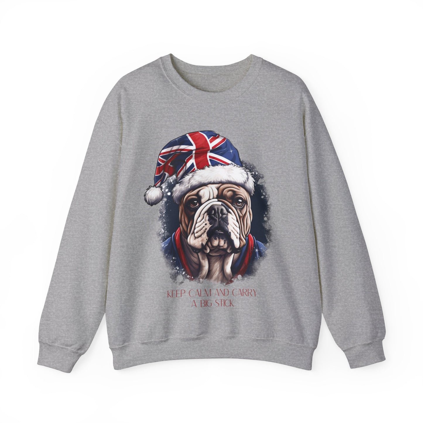 British English Bulldog - Keep Calm and Carry a Big Stick Union Jack Unisex Long Sleeve Jersey Cotton Shirt Mens Women Sweatshirt Sweat Shirt