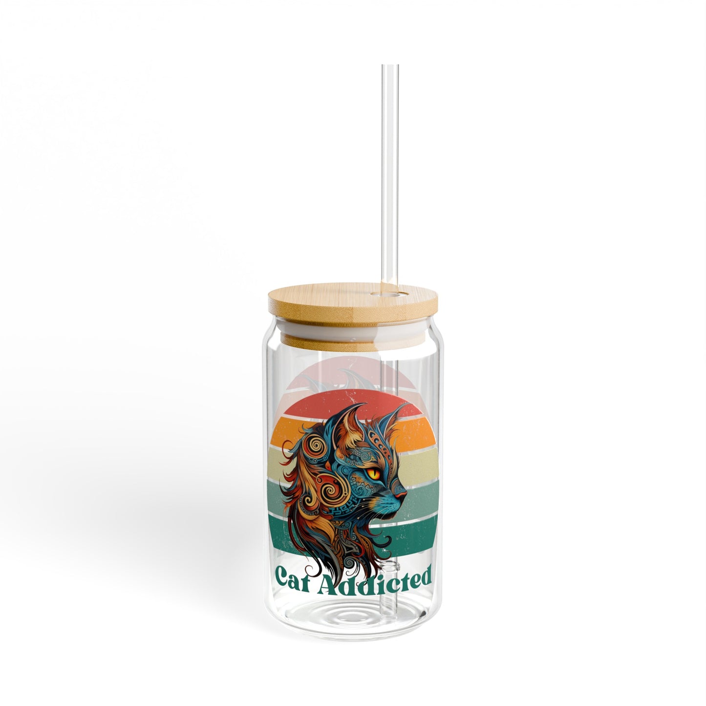 Cat Addicted Exotic Cat Kitty Sipper Glass, Cat Lovers Drinking Glass 16oz