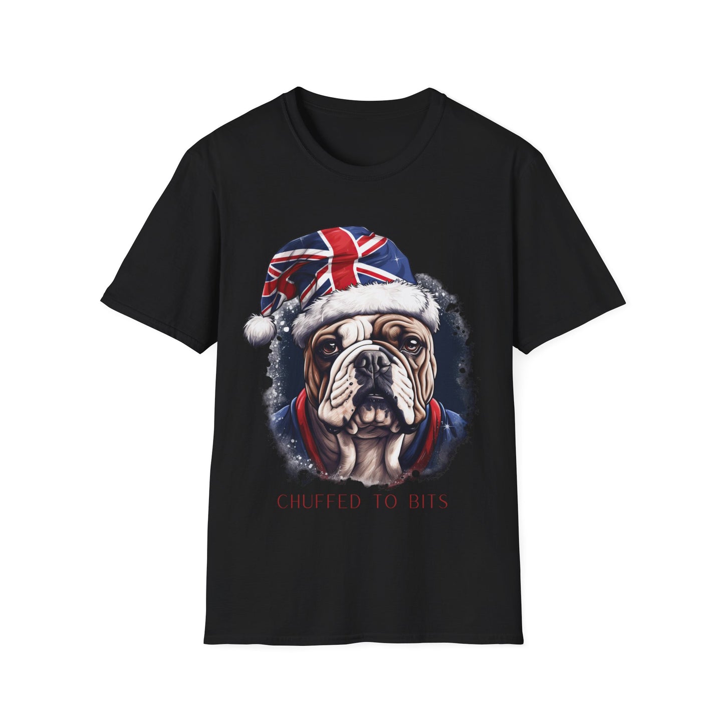 English Bulldog, Chuffed To Bits T-Shirt, British Union Jack, Mens Womans Unisex Shirt Softstyle T-Shirt Teeshirt Anglophile