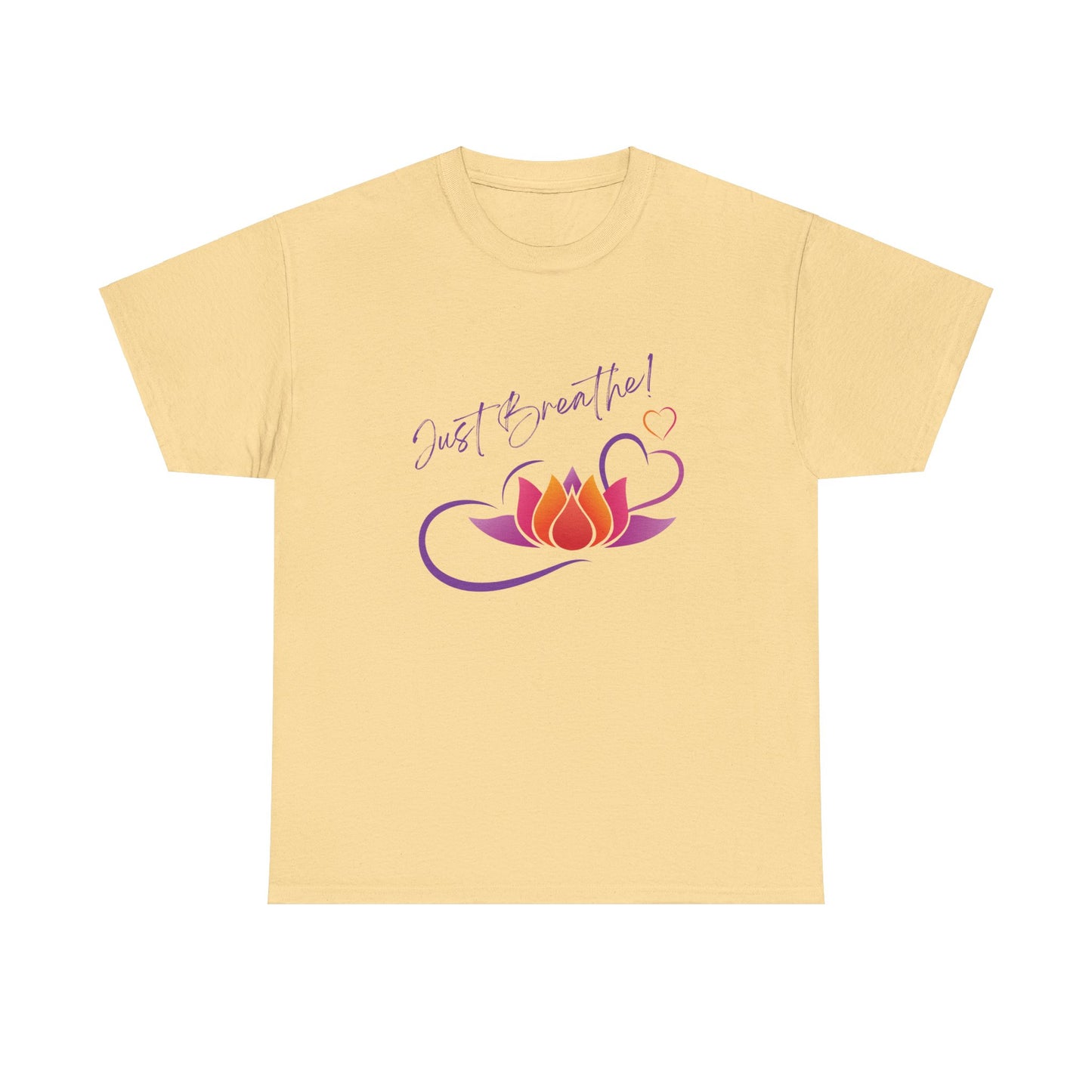 Just Breathe! Lotus Flower Hearts Tee shirt, Graphic Tees, Yoga Wear, Zen, Spiritual, Meditation Gifts Unisex Heavy Cotton Graphic Tee T-Shirt