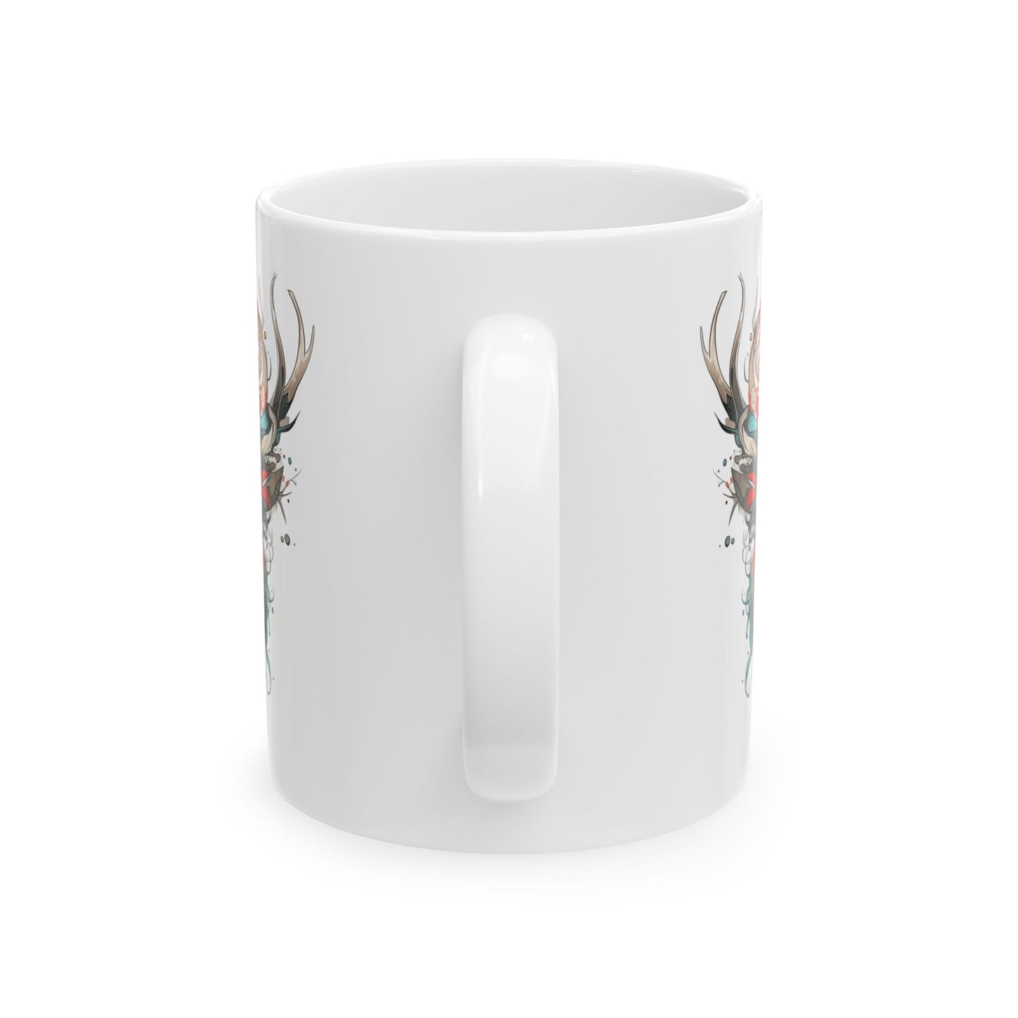Reindeer, Exotic, Modern Tribal Reindeer Christmas Gift Mug, Deer Lover Reindeer Enthusiast Printed Ceramic Mug 11oz