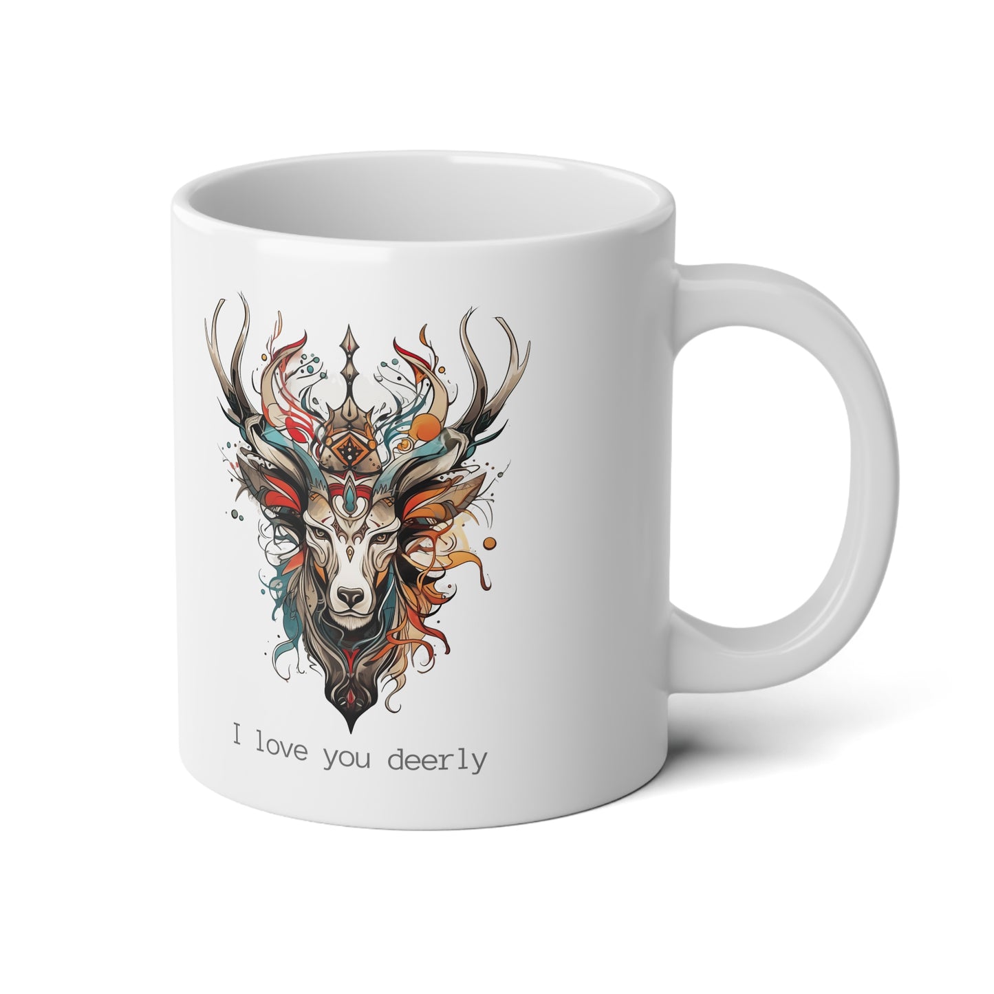 I love you deerly, Reindeer Deer Christmas Gift Mug, Jumbo 20 oz Mug XL Size Mug- Exotic Deer, Reindeer Gift