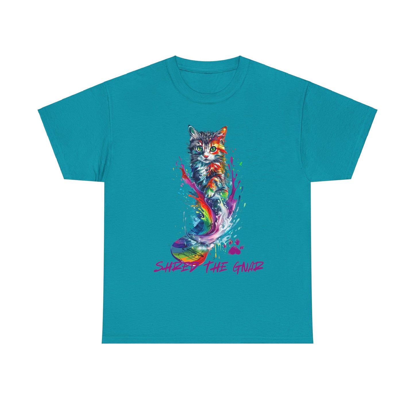 Shred the Gnar Snowboard Cat Graphic Tee, Winter Cat Art Gift - Cool Cats Unisex Heavy Cotton Tee T-Shirt