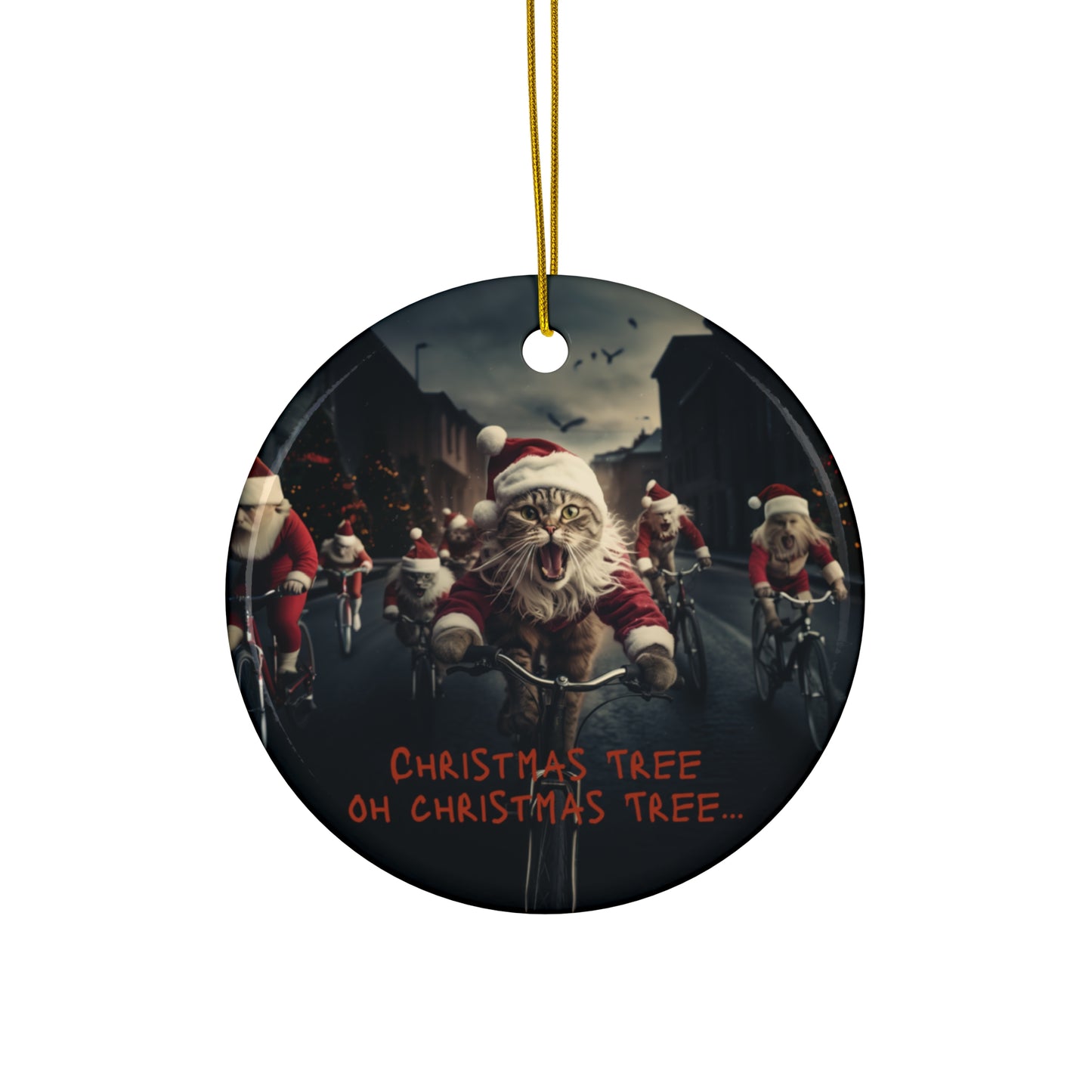 Christmas Tree Cat - Cat Lovers, Cats on Bikes, Cats with Christmas Hats, Cats Christmas Tree Gang Gift, Christmas Ornament, Ceramic Naughty Cat Lovers Gift