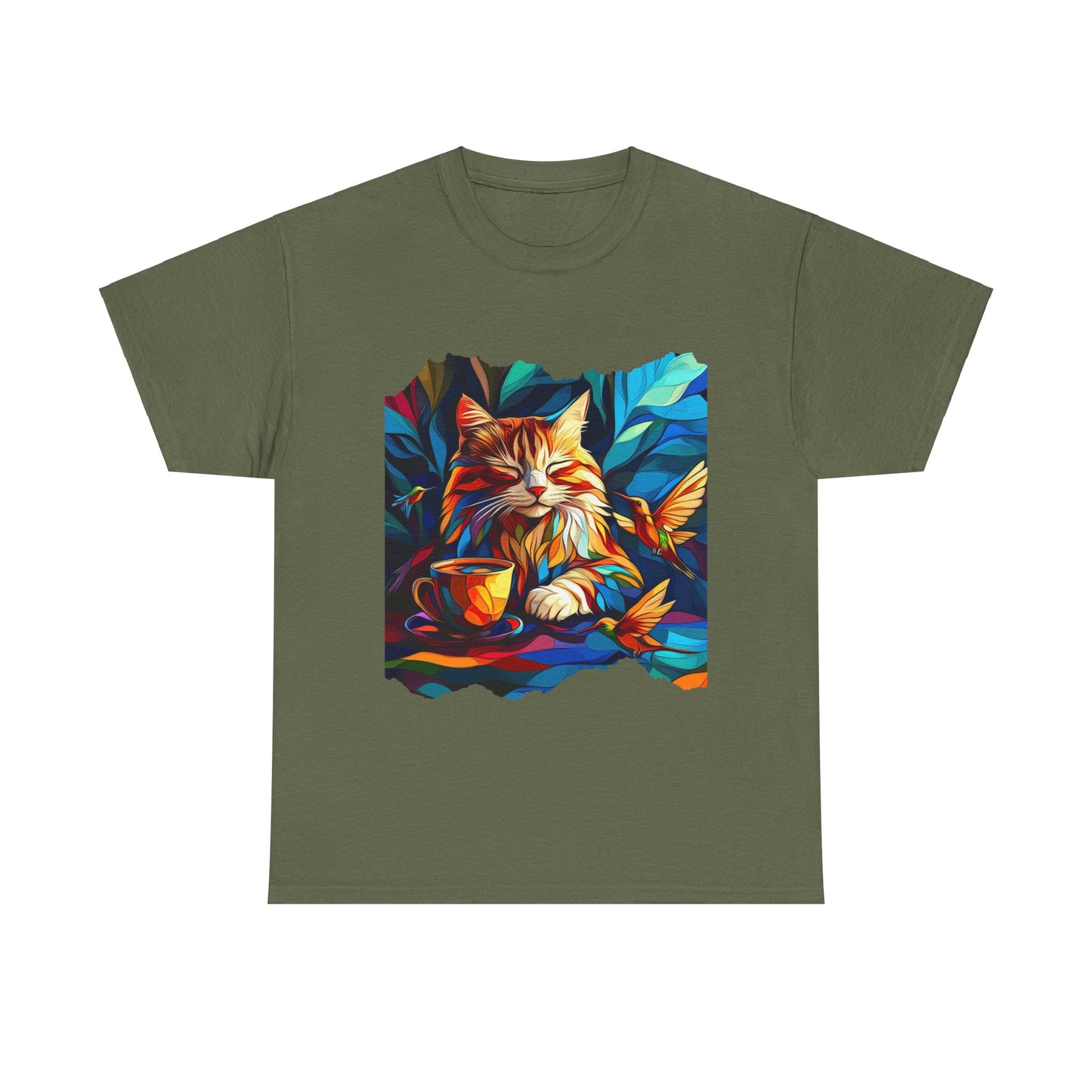 Coffee Cat - (V4) Cats and Coffee , Tea Shirt - T-shirt Coffee Lover - Cat Lover Unisex Heavy Cotton Tee T-Shirt