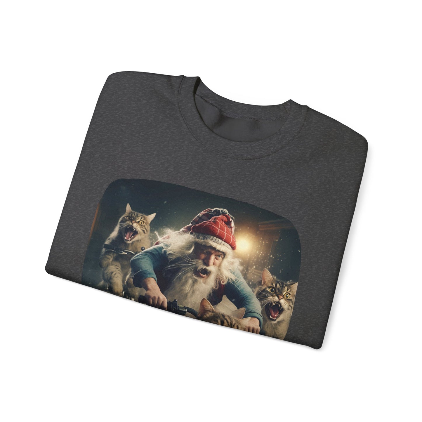What Reindeer? Cat Brigade Santa on Cycle, Christmas Cat, Cat Bicycle Lovers Gift, Kitty Cat Christmas Shirt Unisex Sweatshirt Sweat Shirt, Many Colors