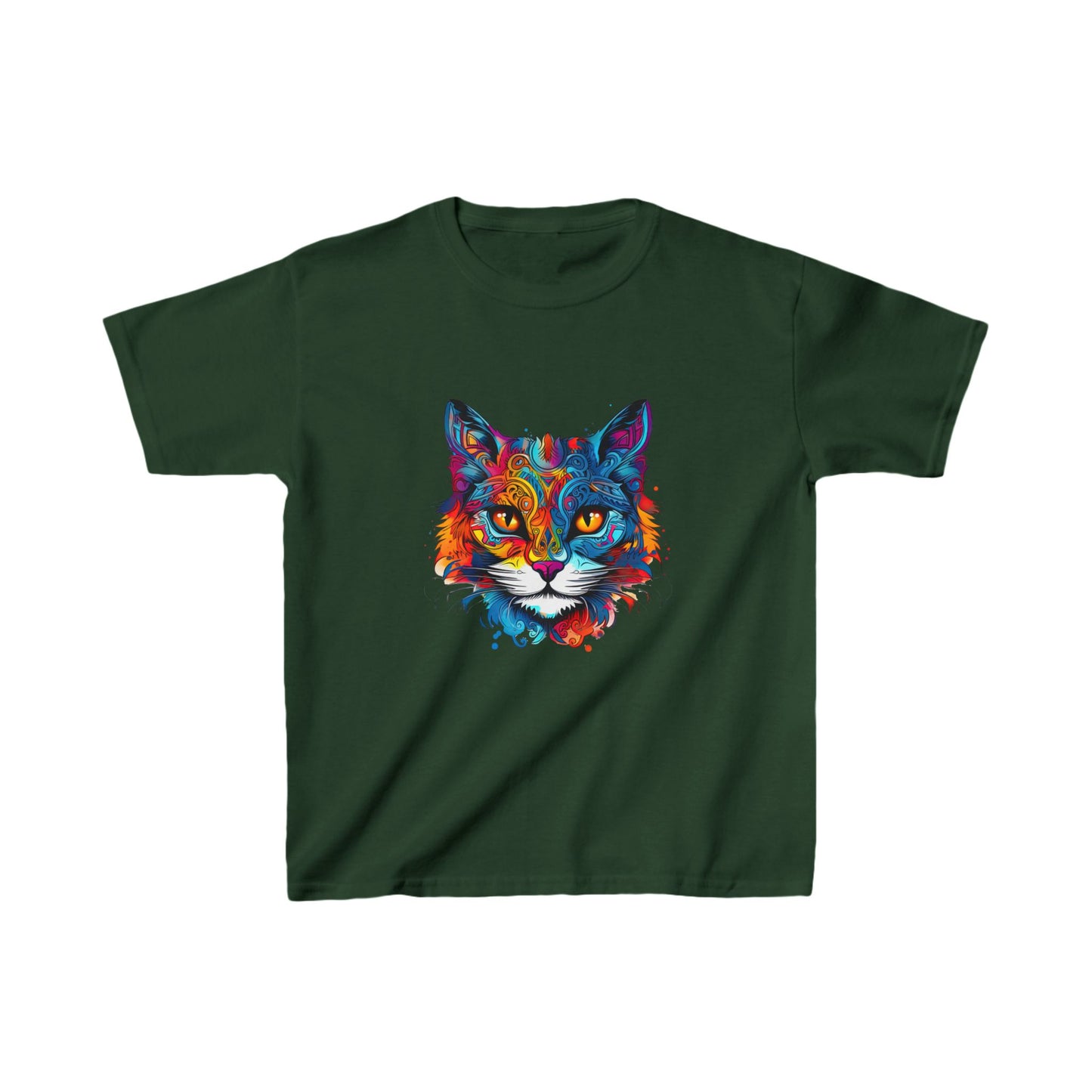 Jewel Tone Kids Cat Graphic Tee - Vibrant Cute Cat Design for Young Cat Lovers