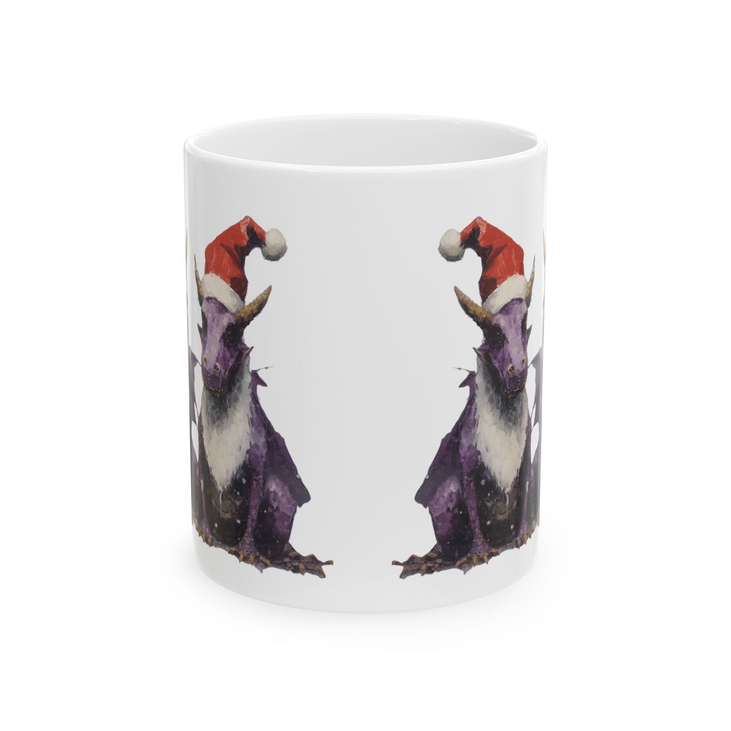 Purple Christmas Dragons Mug, Magical Dragon Christmas Gift - Printed Art, Christmas Family Ceramic Mug 11oz Colorful Kids Dragon in Santa