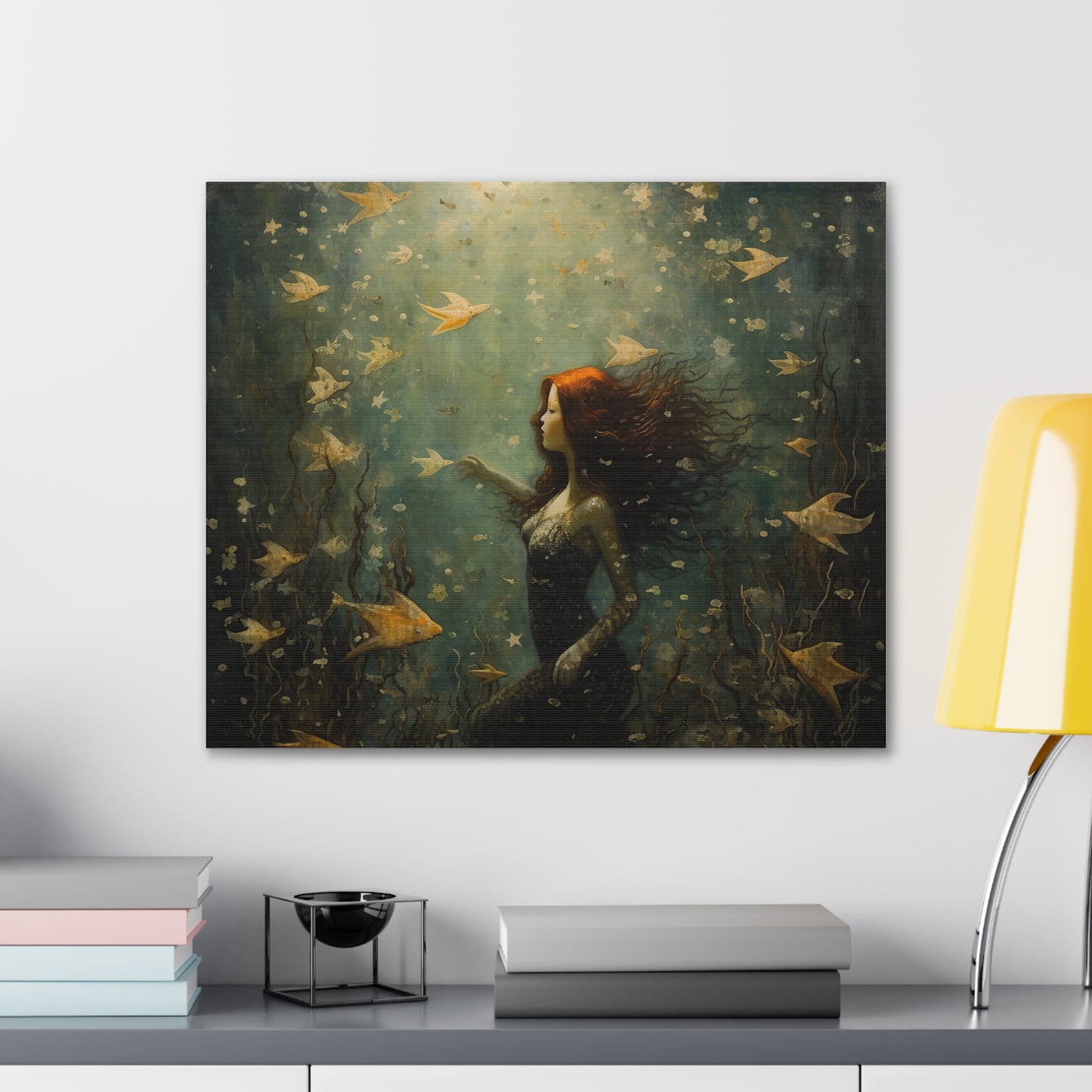 Mermaid Wall Art, Underwater Scene, Mystical Wall Art, Canvas, Kids or Adults Room, Creative Wall Art Painting Pastel