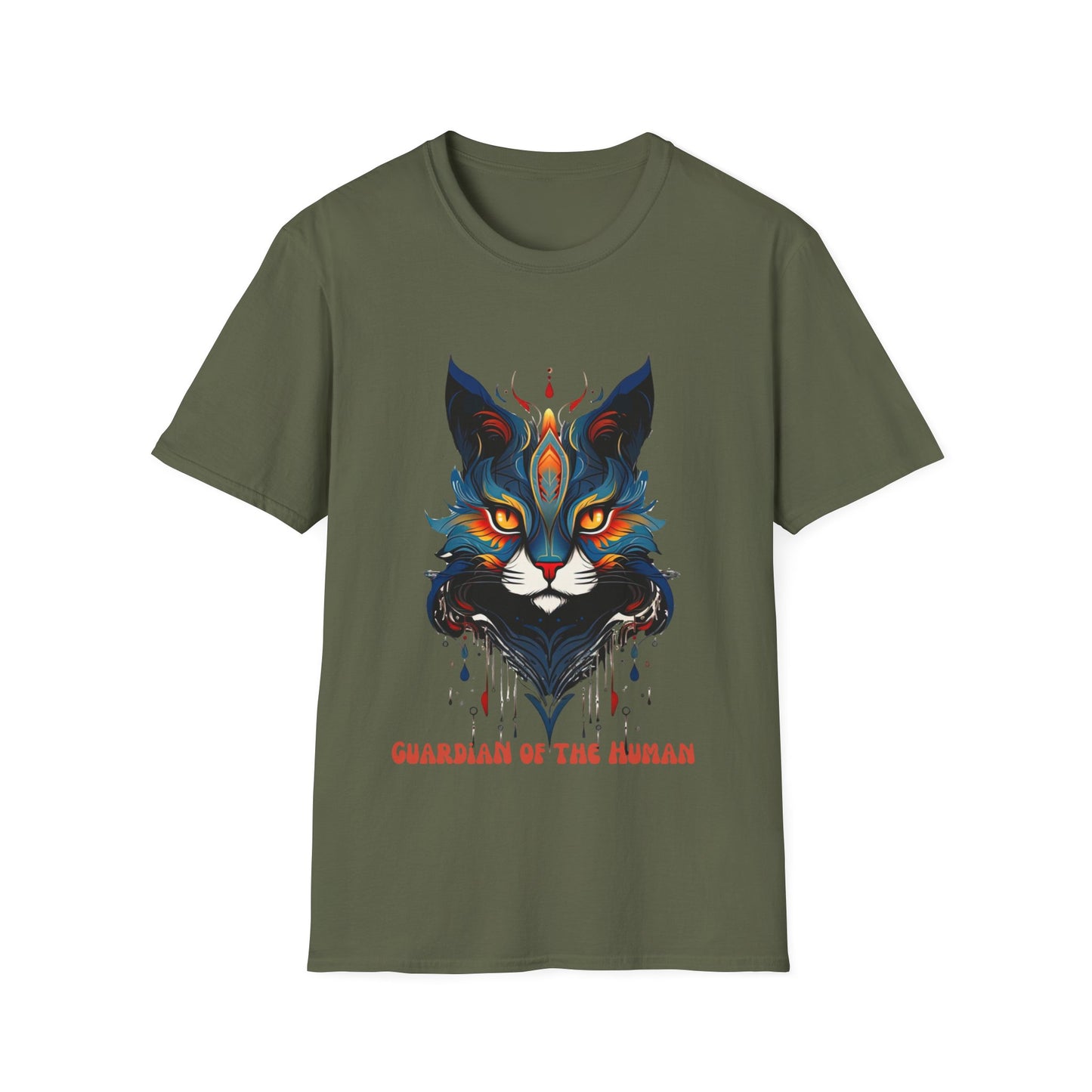 Guardian of the Human, Cat Lover's Gift Unisex Tee Shirt, T-Shirt Cat Lovers Gift Softstyle T-Shirt Tee Teeshirt Stylized Cat