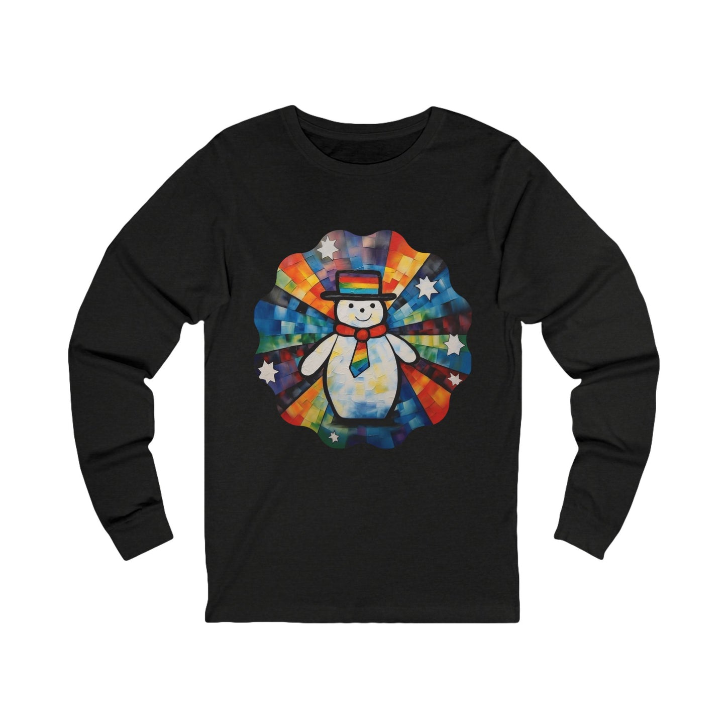 Snowman Shirt Christmas Pride Colors Christmas Gift Unisex Jersey Long Sleeve Tee Shirt, T-Shirt, Fun Colorful Snowman LGBTQ+ Gift