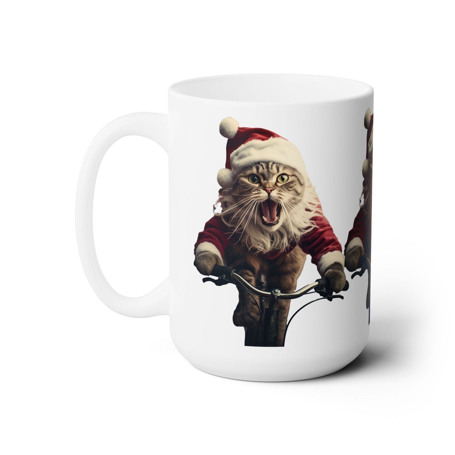 Screaming Christmas Cats on Bikes Bicycle- Cat and Cycling Lover - xmas holiday Gift Mug15 oz mug