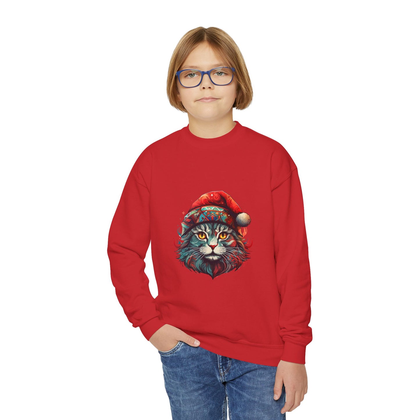 Christmas Cats in Santa Hats- Cats in Santa Hats Kids Sweatshirt - Adorable Youth Crewneck Sweatshirt -Christmas Cat Gift