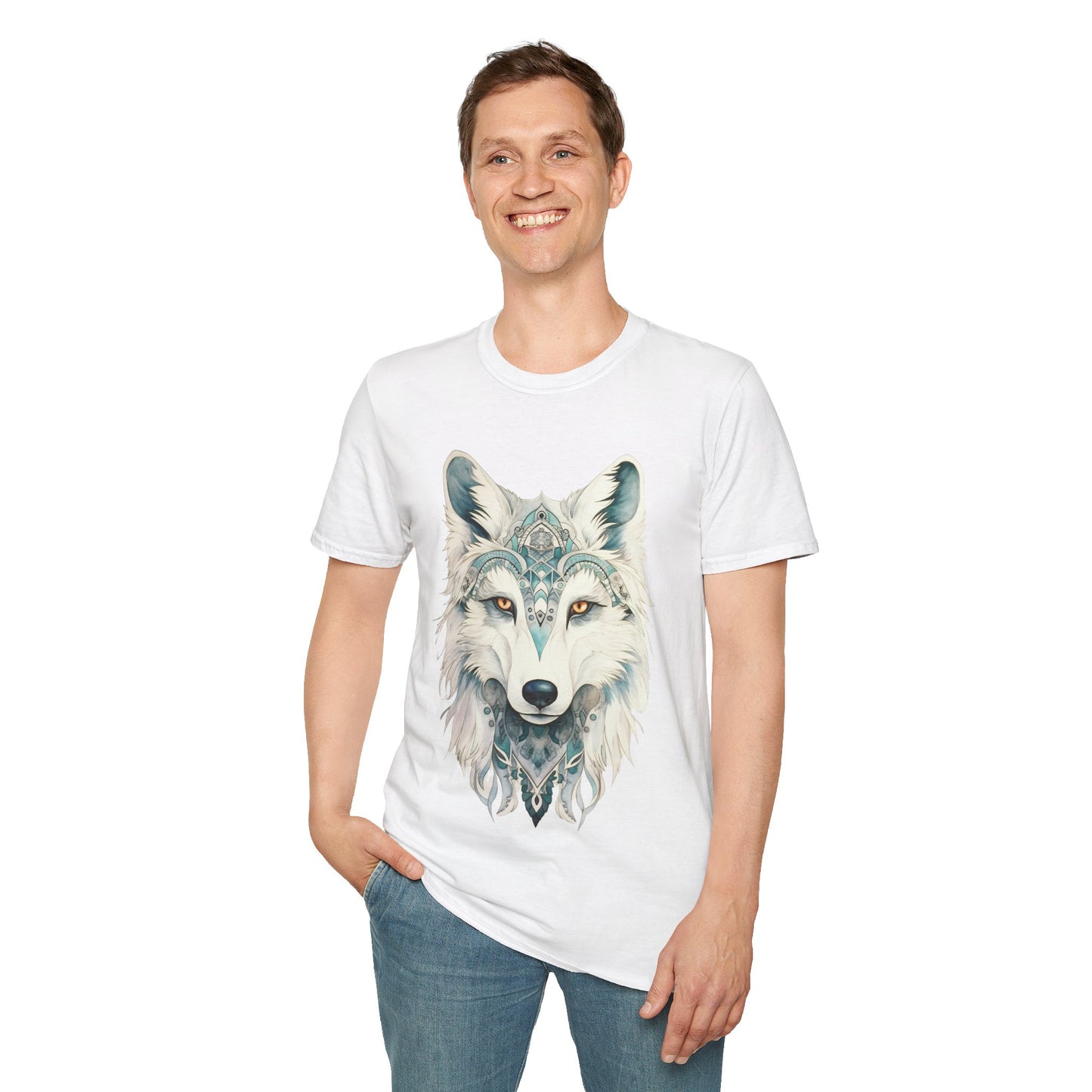 Snow Wolf, White Wolf Shirt, Lone Wolf Gift Unisex Tee Shirt, T-Shirt Wolf Totem Spirit Medicine Softstyle T-Shirt Tee Teeshirt