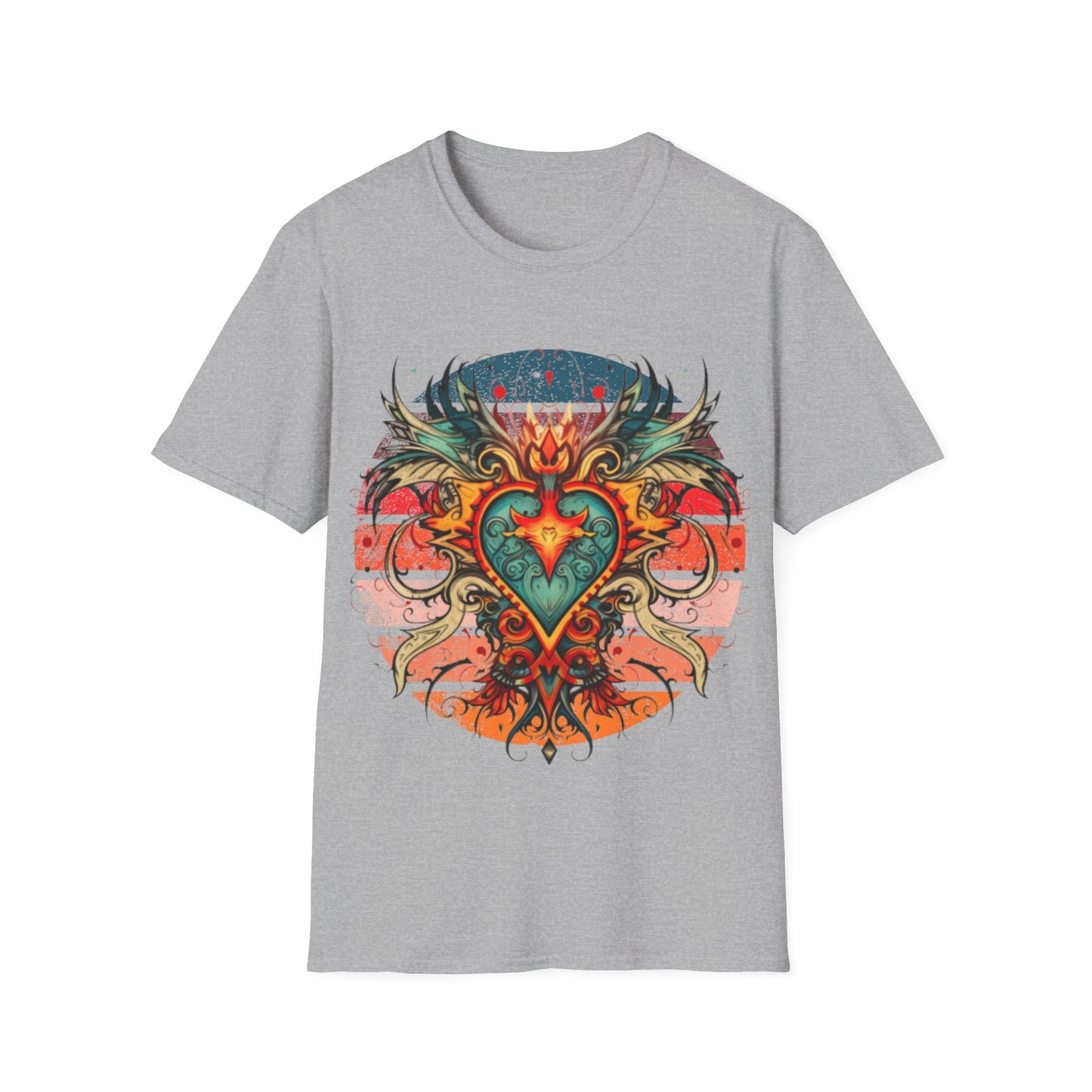 Sacred Heart, Retro Color, Boho Hippie Shirt, Graphic T-Shirt, Graphic Tee Softstyle Unisex Tee Shirt - 60s 70s Vibe Sacred Heart