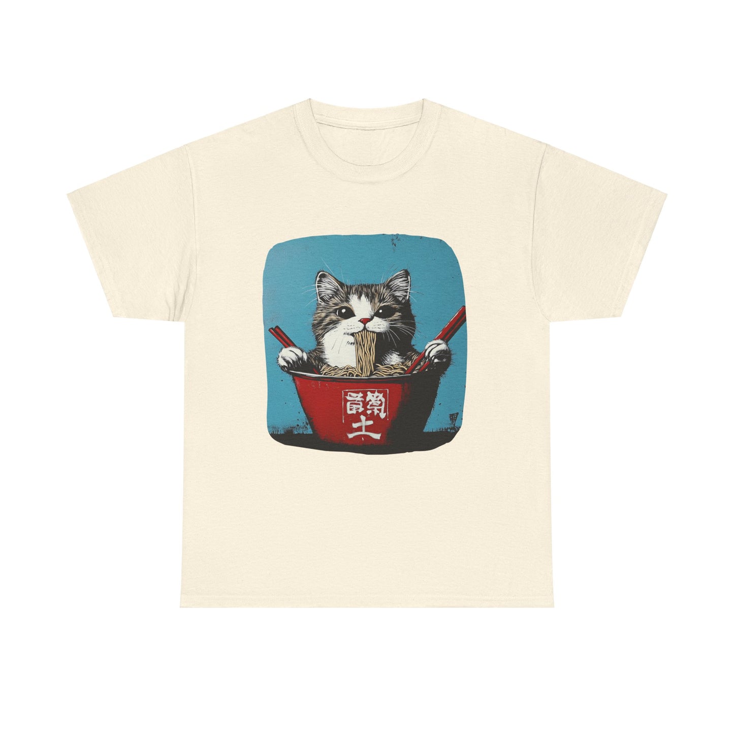 Ramen Cat (V4) Cats and Ramen, Ramen Art Gift - Cute Cats Unisex Heavy Cotton Tee T-Shirt