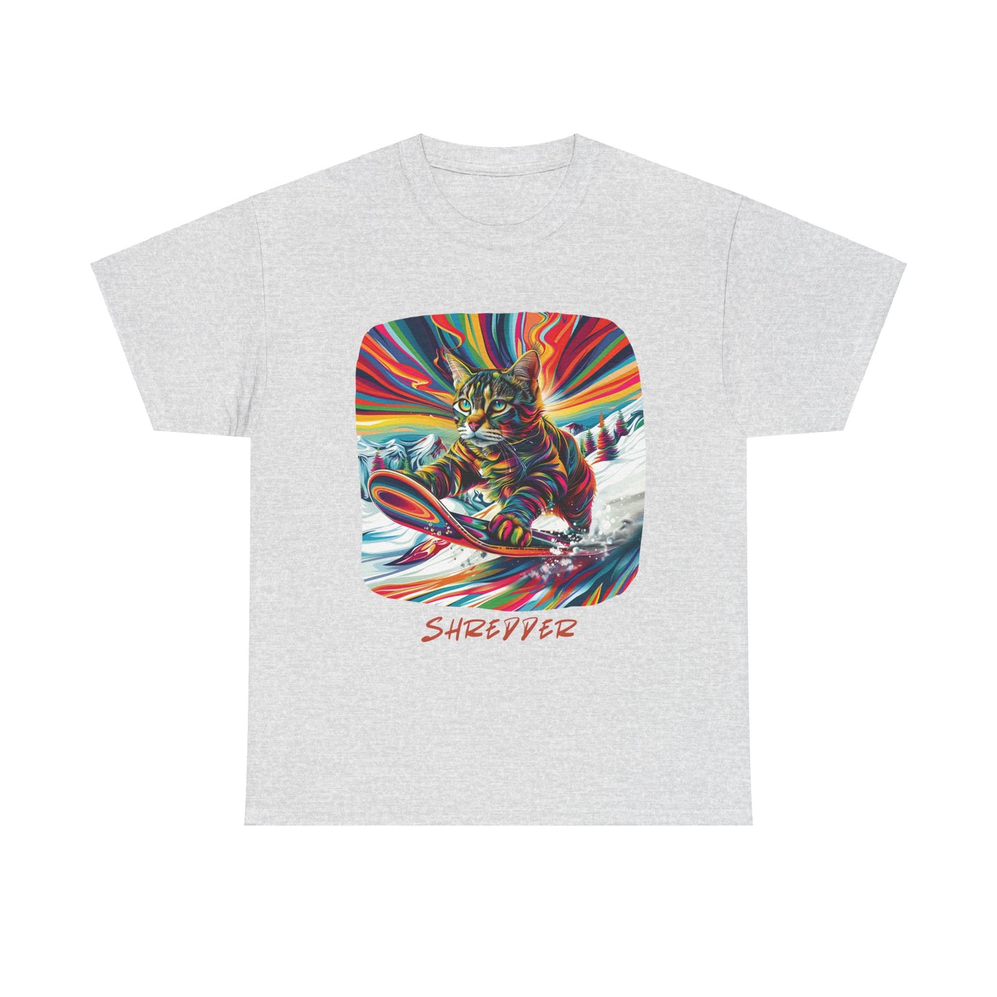 Shredder Snowboard Cat Graphic Tee - Extreme Winter Sports Ski Cat Art Gift - Cool Cats Unisex Heavy Cotton Tee T-Shirt