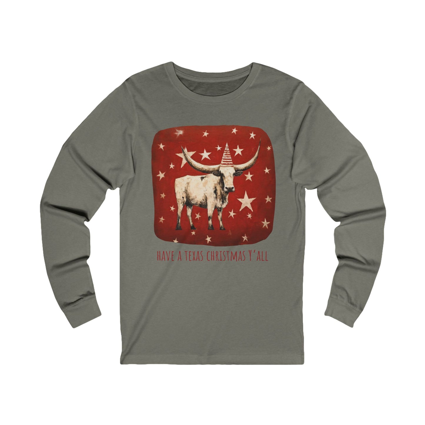 Have a Texas Christmas, Y'all! Texas Longhorn Holiday Shirt, White Cattle Longhorn Graphic Tee Long Sleeve Shirt Gift Unisex Jersey Long Sleeve Tee Shirt, T-Shirt