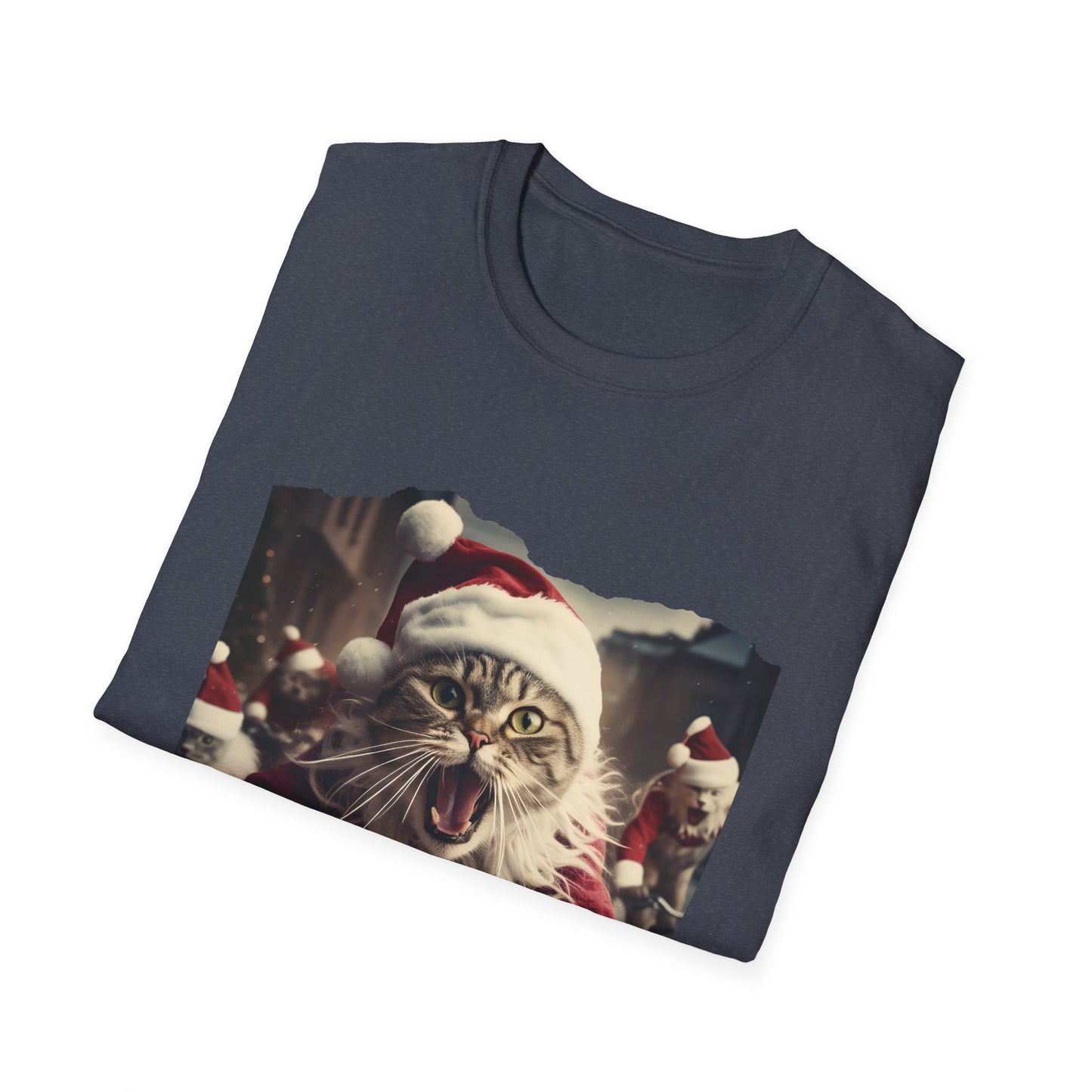 Screaming Cats on Bikes Holiday Christmas Cat Shirt, Cat Lover's Graphic Tee Graphic Unisex T- Shirt, T-Shirt Cat Lovers Gift Softstyle T-Shirt Tee Christmas JumperTeeshirt Stylized Cat