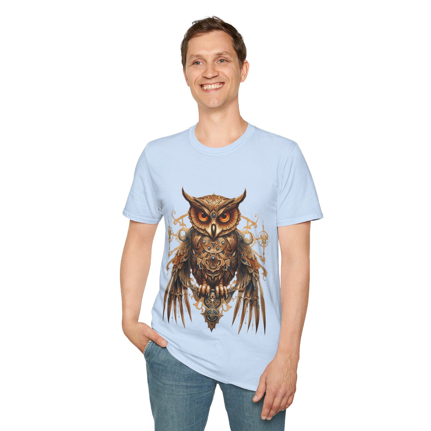Steampunk Art Deco Style Owl II, Golden Owl Shirt, 1920's Owl Gift Unisex Tee Shirt, T-Shirt Softstyle T-Shirt Tee Teeshirt