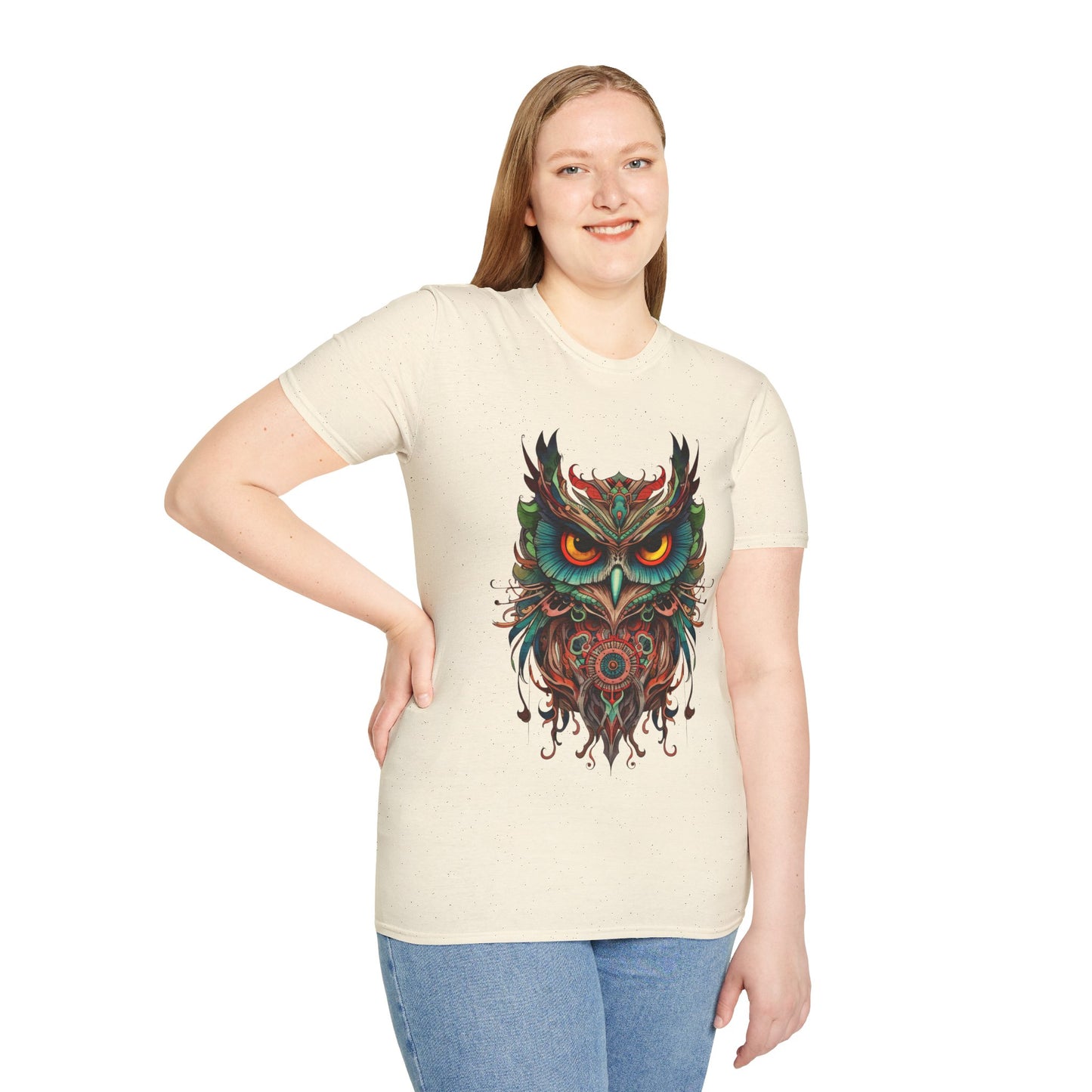 Jeweled Tone Owl, Owl Shirt, Barn Steampunk Owl Unisex Tee Shirt, T-Shirt Softstyle T-Shirt Tee Teeshirt