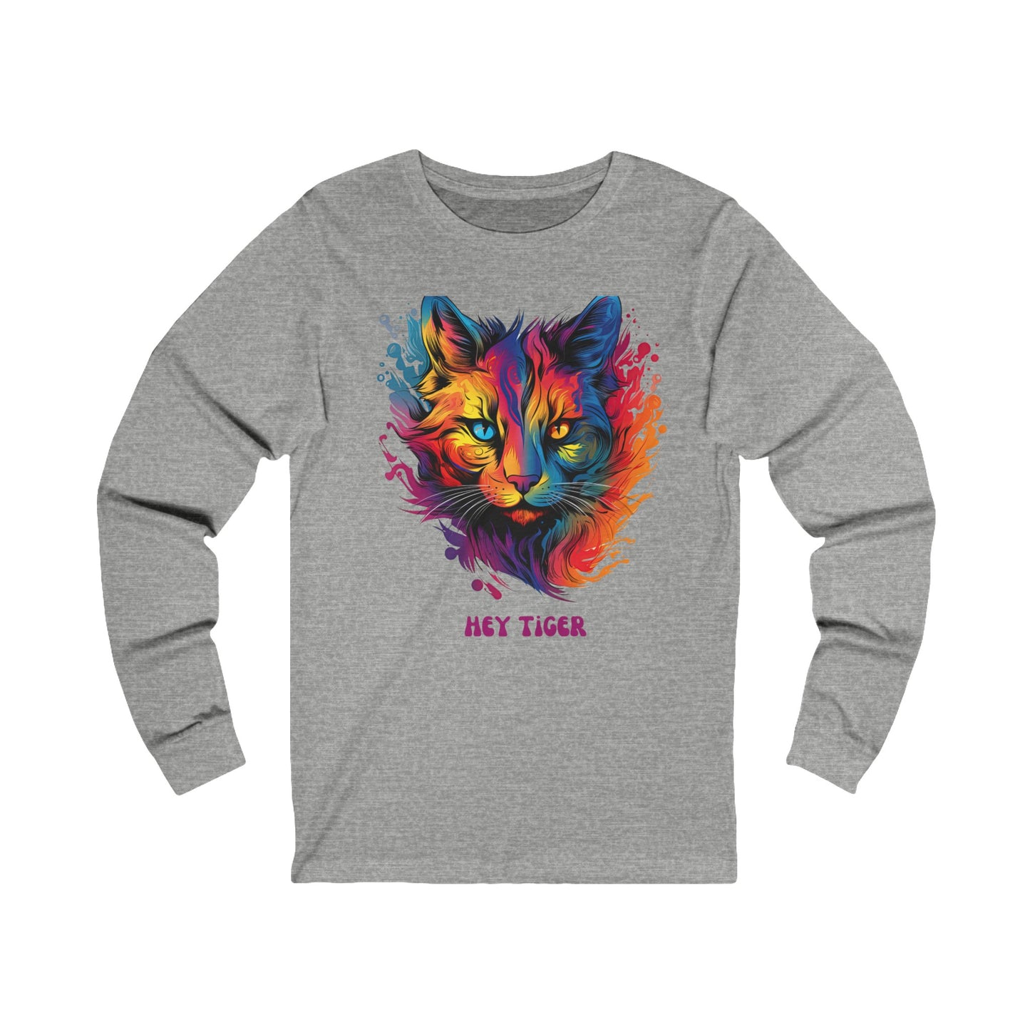 'Hey Tiger,' Pride Rainbow Colors Cat Long Sleeve Shirt LGBTQ+ Unisex Jersey Long Sleeve Tee Shirt, T-Shirt, Cat Lover