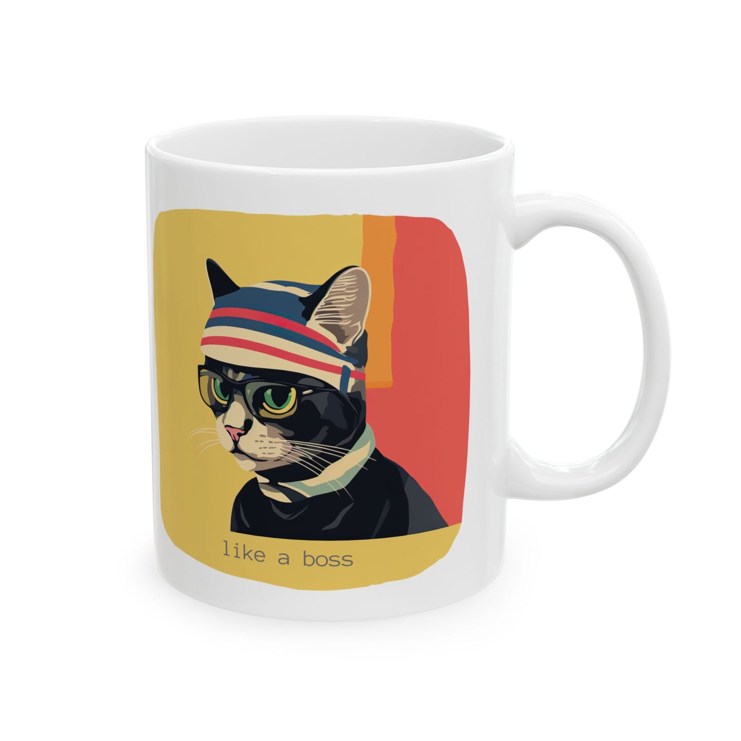 Like a Boss Cool Cats, Geeky Boss Cool Cats Christmas Gift Mug, Cat and Boss Printed Ceramic Mug 11oz