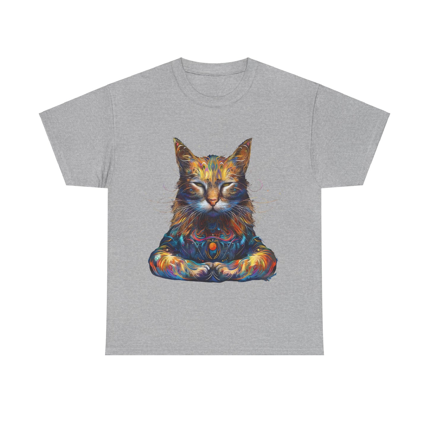 Meditating Cat, (V5) Zen Cat, Cat Gift Unisex Heavy Cotton Tee T-Shirt