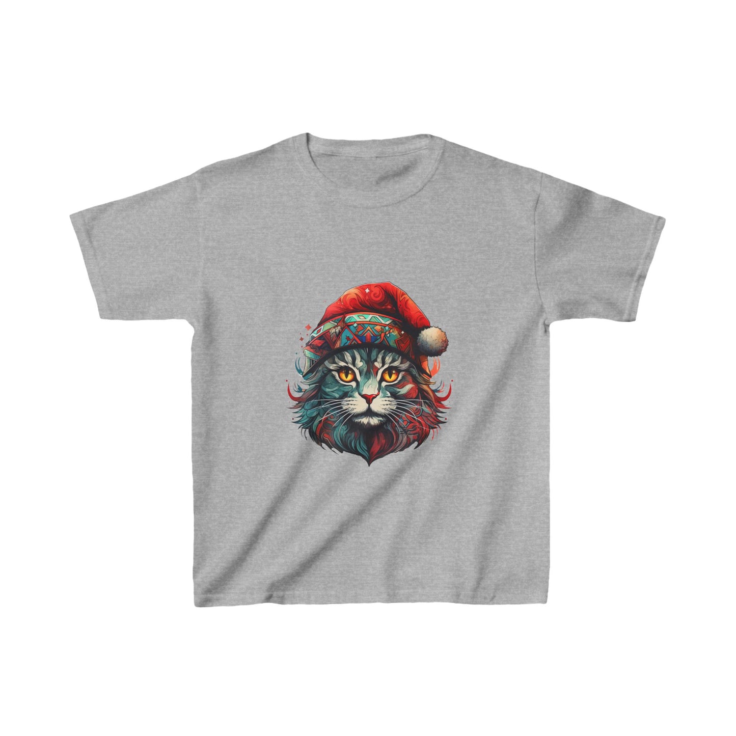 Cat with Santa Hat, Kids Cat Graphic Tee - Adorable Santa Cat Design for Young Cat Lovers