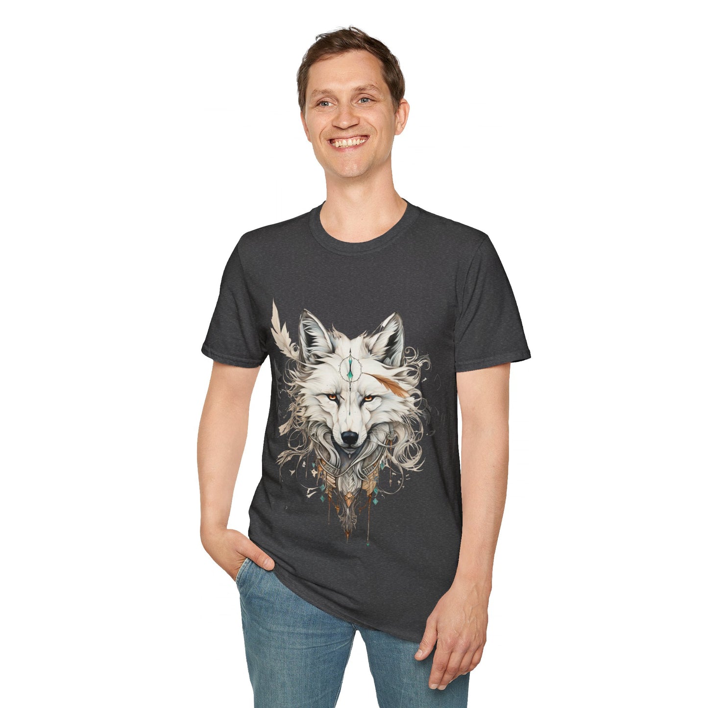 White Snow Fox Shirt, Fox Lover's Gift, Unisex Tee Shirt, T-Shirt Fox Totem Spirit Medicine Softstyle T-Shirt Tee Teeshirt White Fox