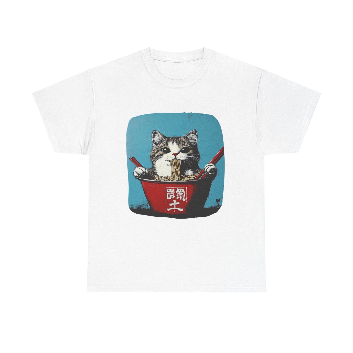 Ramen Cat (V4) Cats and Ramen, Ramen Art Gift - Cute Cats Unisex Heavy Cotton Tee T-Shirt