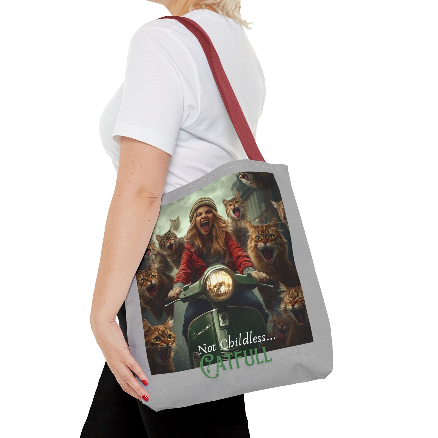 "Not Childless... Catfull" Cat Lady Tote Bag Childless Cat Lady Tote Bag (AOP)
