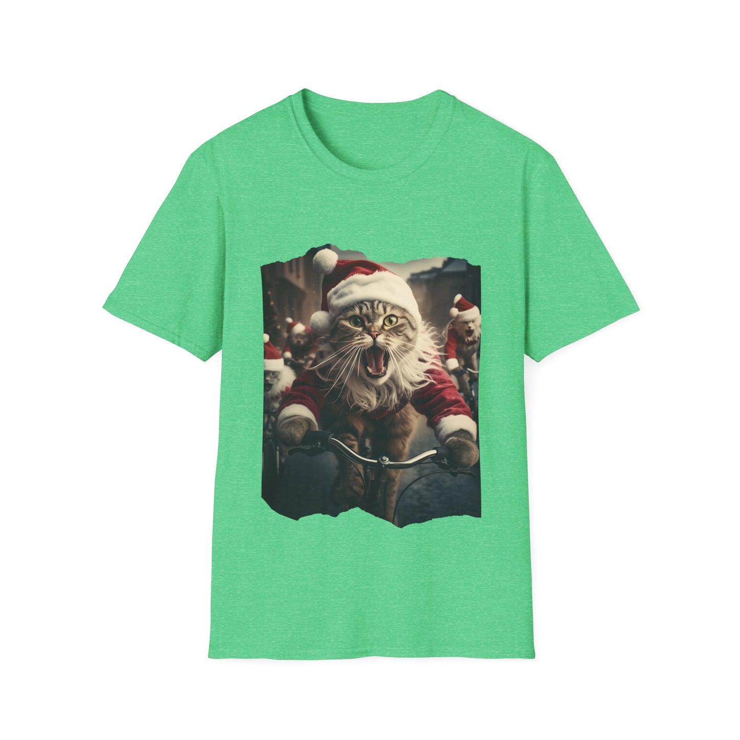 Screaming Cats on Bikes Holiday Christmas Cat Shirt, Cat Lover's Graphic Tee Graphic Unisex T- Shirt, T-Shirt Cat Lovers Gift Softstyle T-Shirt Tee Christmas JumperTeeshirt Stylized Cat