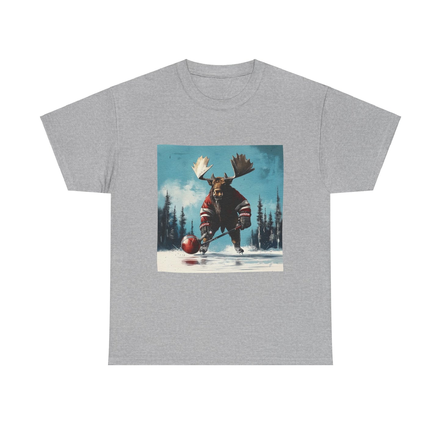 Moose Hockey Player - Drop the Puck! Moose Lover Gift, Hockey Graphic Tee Unisex Heavy Cotton Tee T-Shirt