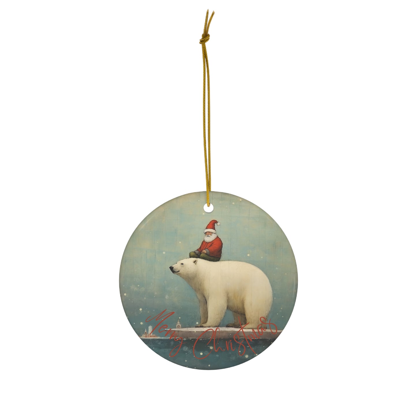 Santa on a Polar Bear on an Iceberg, Conservation Santa North Pole Christmas Greetings - Christmas Keepsake Ornament Ceramic