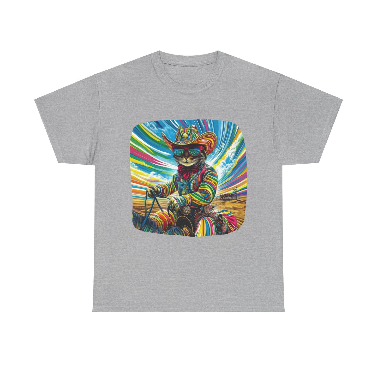 Cowboy, Cattle Rancher Cat Shirt - Graphic T- Cat Art Gift - Cool Cats Unisex Heavy Cotton Tee T-Shirt