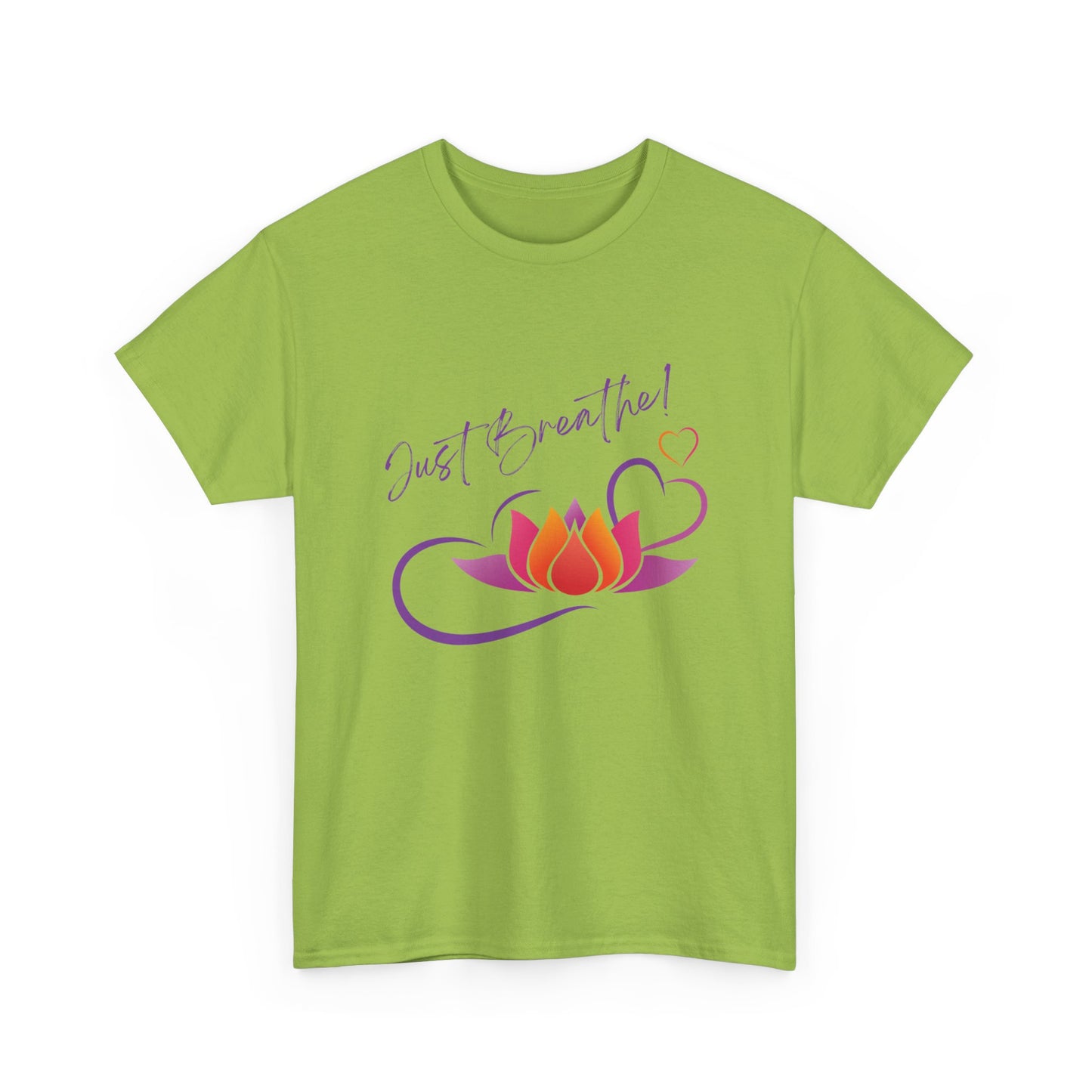 Just Breathe! Lotus Flower Hearts Tee shirt, Graphic Tees, Yoga Wear, Zen, Spiritual, Meditation Gifts Unisex Heavy Cotton Graphic Tee T-Shirt