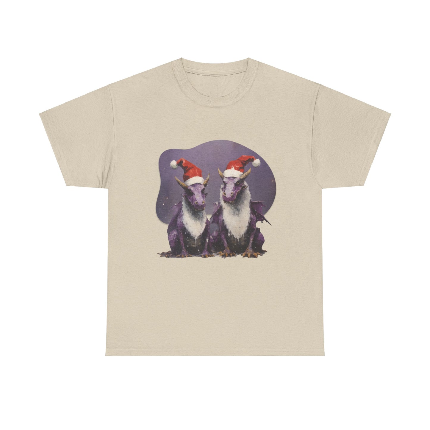 Holiday Dragon Graphic Tee - Dragon in Santa Hat T-shirt - Dragon Lovers Unisex Heavy Cotton Tee T-Shirt