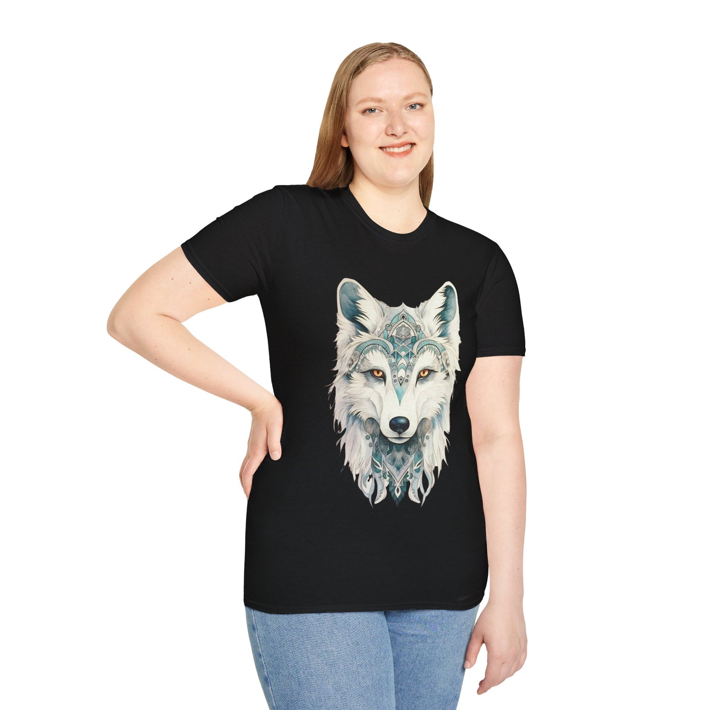 Snow Wolf, White Wolf Shirt, Lone Wolf Gift Unisex Tee Shirt, T-Shirt Wolf Totem Spirit Medicine Softstyle T-Shirt Tee Teeshirt