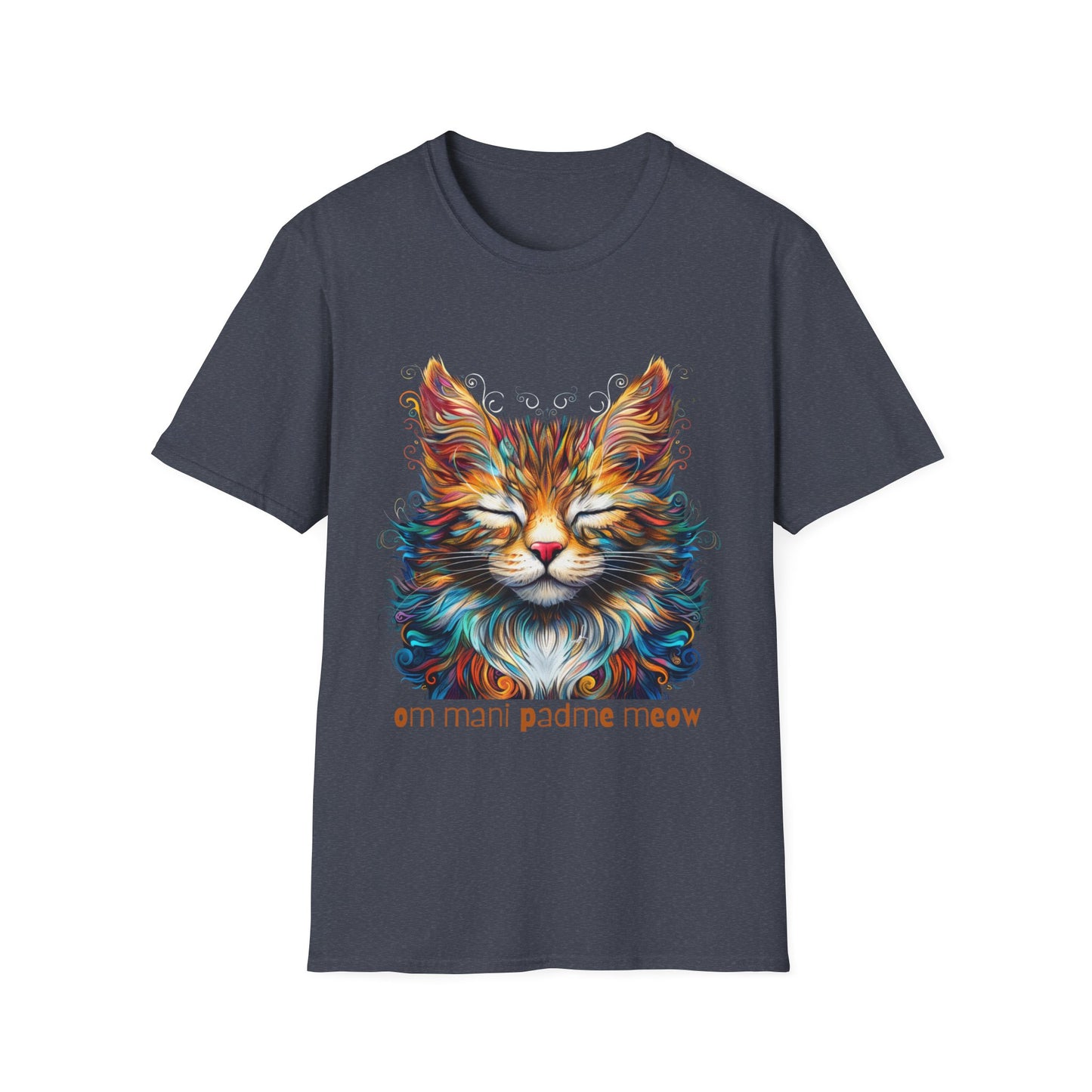 Om Mani Padme Meow - Meditating Cat Shirt, Cat Lover's Graphic Tee Graphic Unisex T- Shirt, T-Shirt Cat Lovers Gift Softstyle T-Shirt Tee Teeshirt Stylized Cat